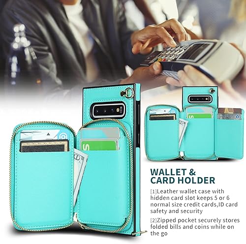 Miniatura 4 de Asuwish Funda de teléfono para Samsung Galaxy S10 con protector de pantalla de vidrio templado y soporte para tarjetas con cremallera, soporte de