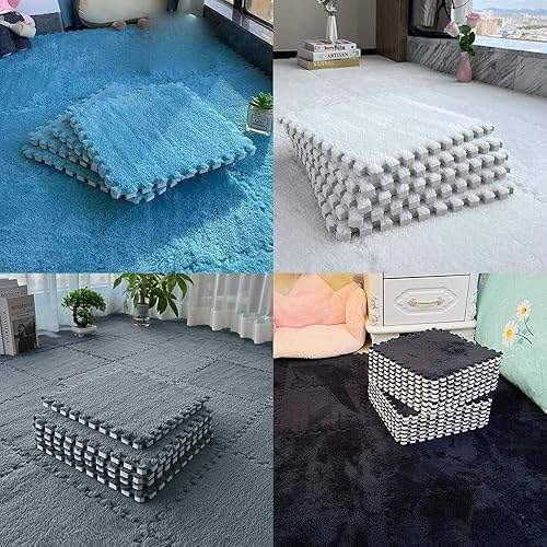 Miniatura 8 de Tapete de espuma de retazos de felpa de 10 piezas, 12 pulgadas x 12 pulgadas de grosor para niños entrelazados, alfombra de piso de espuma de
