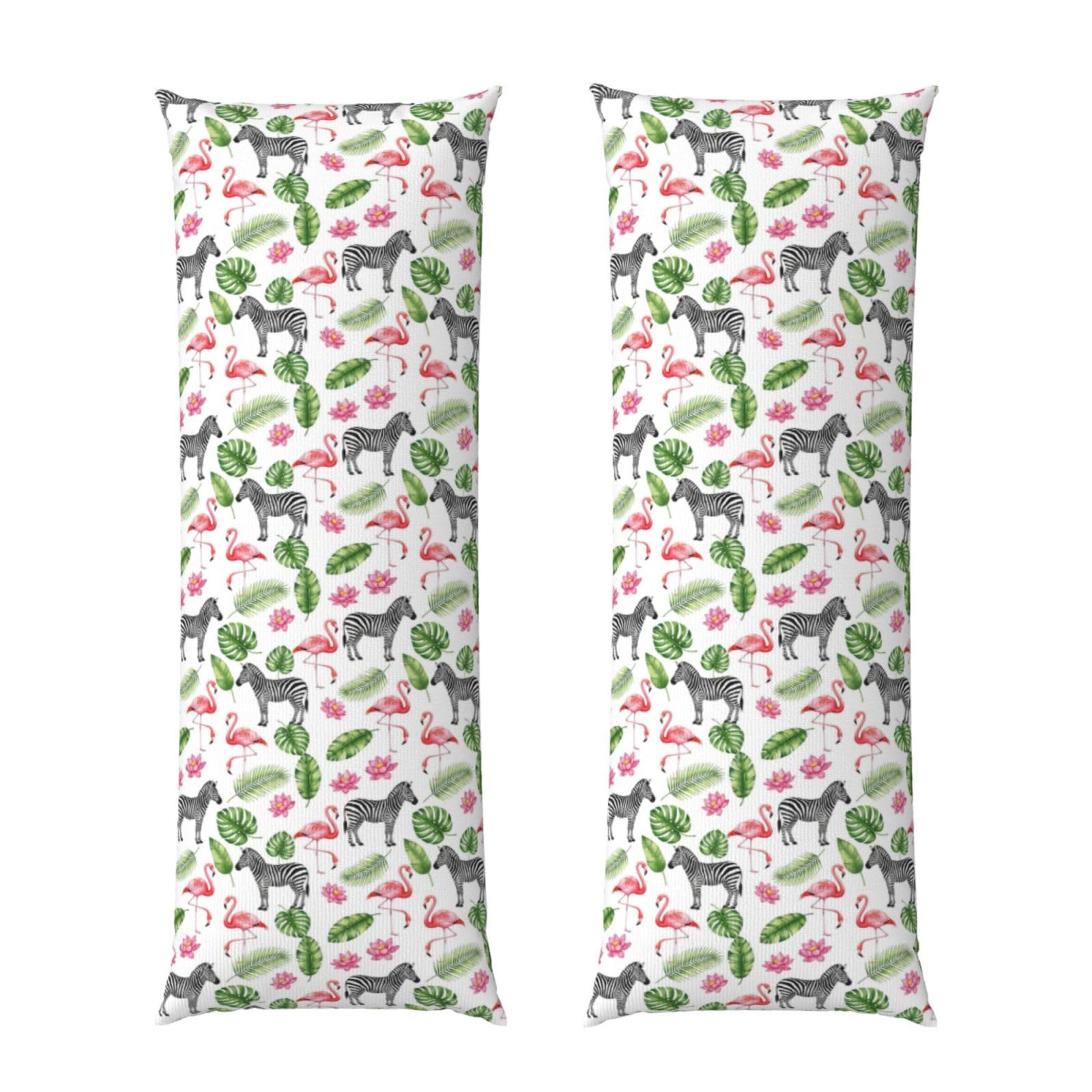 Long Body Pillow Cover 20x60 Exotic Pink Flamingo Zebra Hawaii Tropic Palm Leaf Floral Print, Premium Zippered Pillowcase, Ultra Soft Brushed Fabric, Breathable Protector for Couch Home Hotel