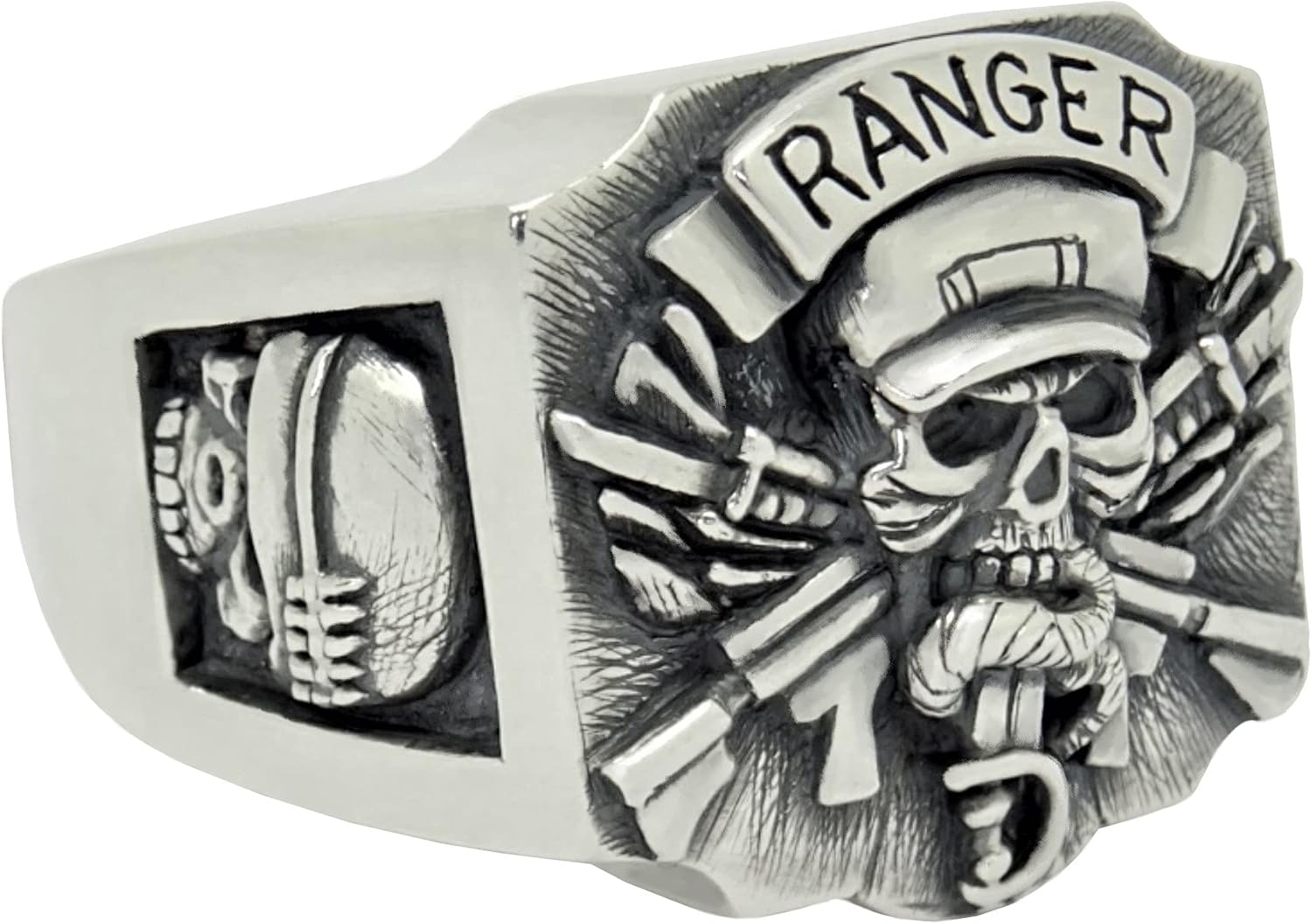 Rangers Special Forces Soldier Sterling Silver 925 US Army Men’s Skull Biker Ring Handmade