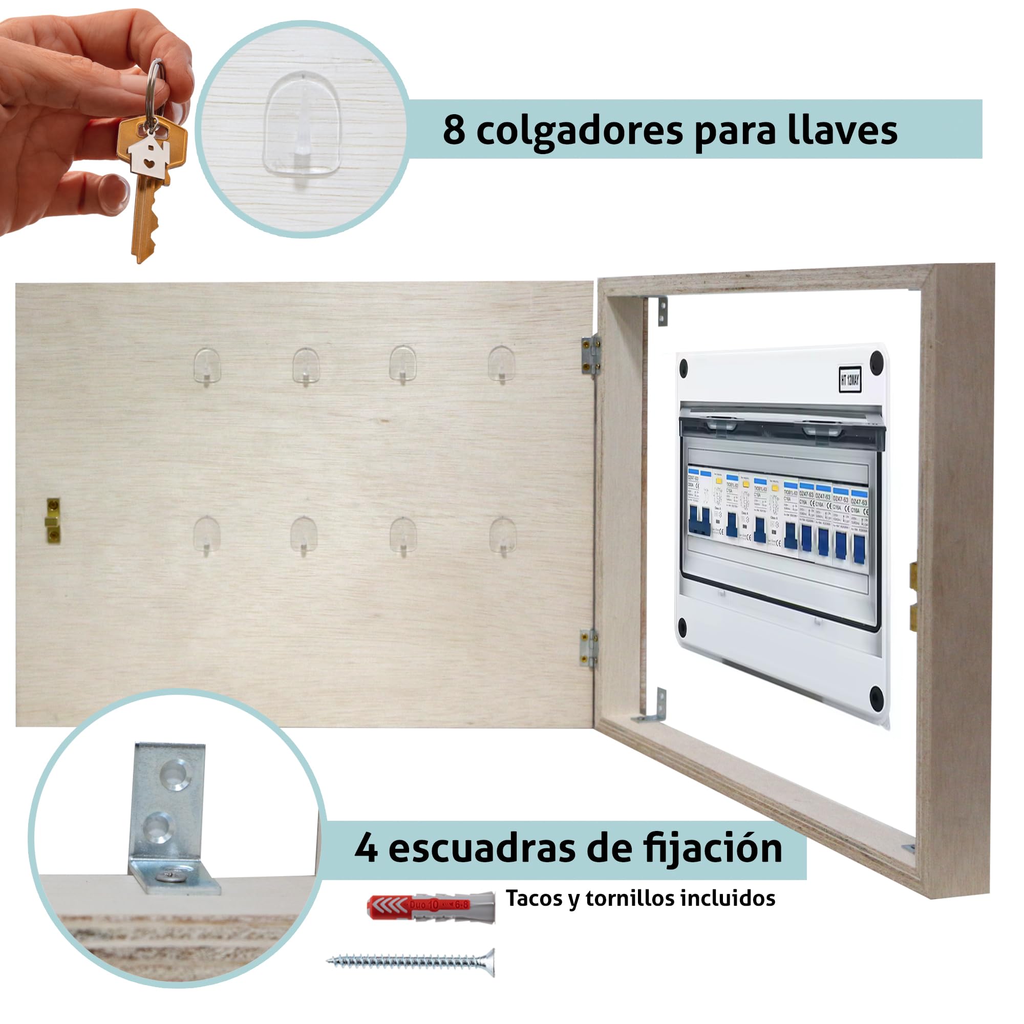 Lafabricadelcuadro® Tapa Contador de Luz Decorativo de Madera– Colgador de Llaves de Pared– Disponible en 40 Diseños y 2 Tamaños (Cub FC124, 54x37 cm)