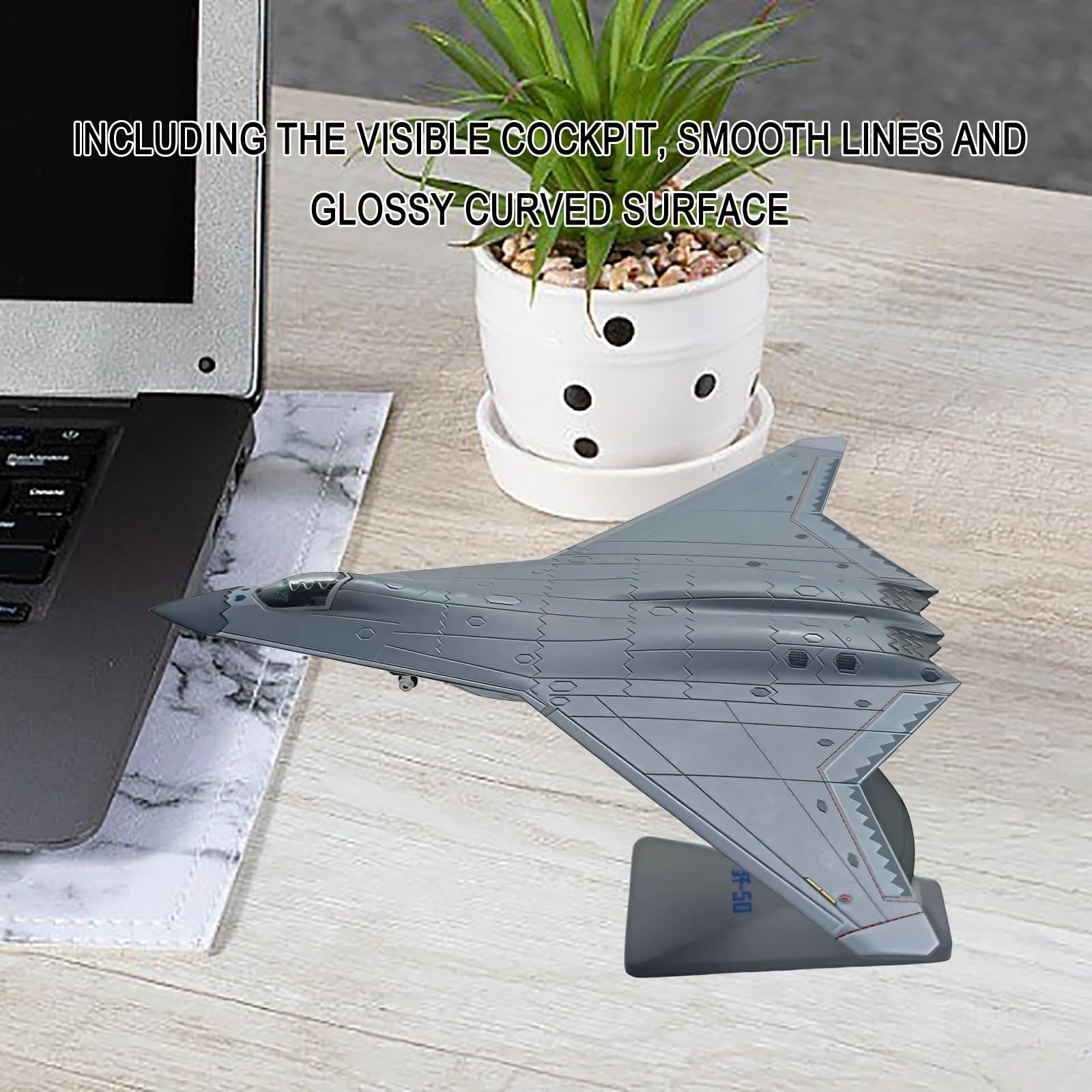 Modello aereo militare J-50 sesta generazione Stealth Fighter in scala 1:144 - Espositore collezione preassemblato con parti mobili, regalo for gli appassionati aviazione Collezionisti modelli