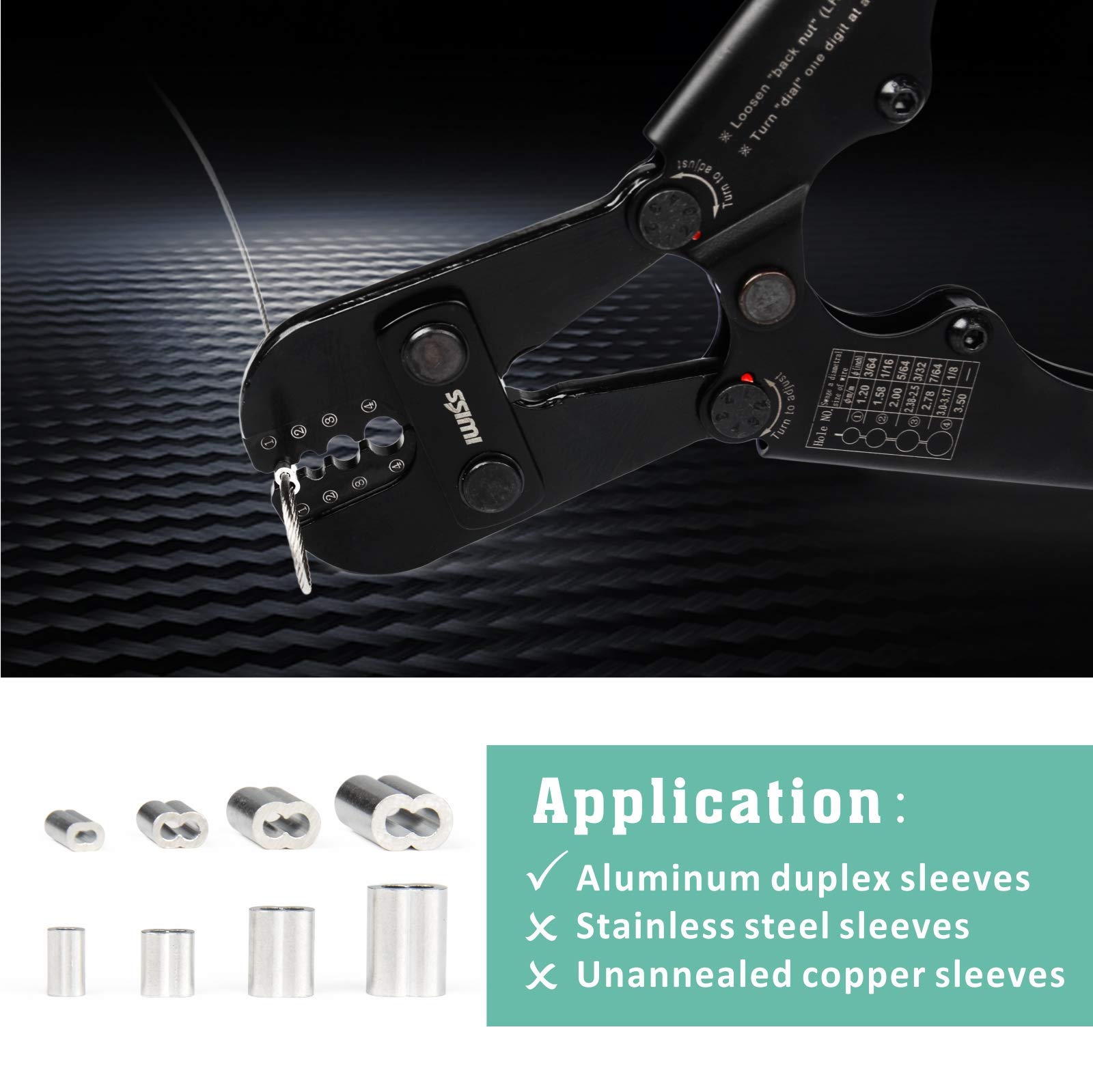 IWISS Wire Rope Crimping Tool for Aluminum Oval Sleeves,Stop Sleeves