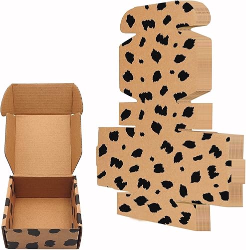 Miniatura 7 de Paquete de 25 cajas de envío pequeñas de leopardo, cajas de cartón corrugado reciclables de 4 x 4 x 2 pulgadas, bonita caja de correo con estampado