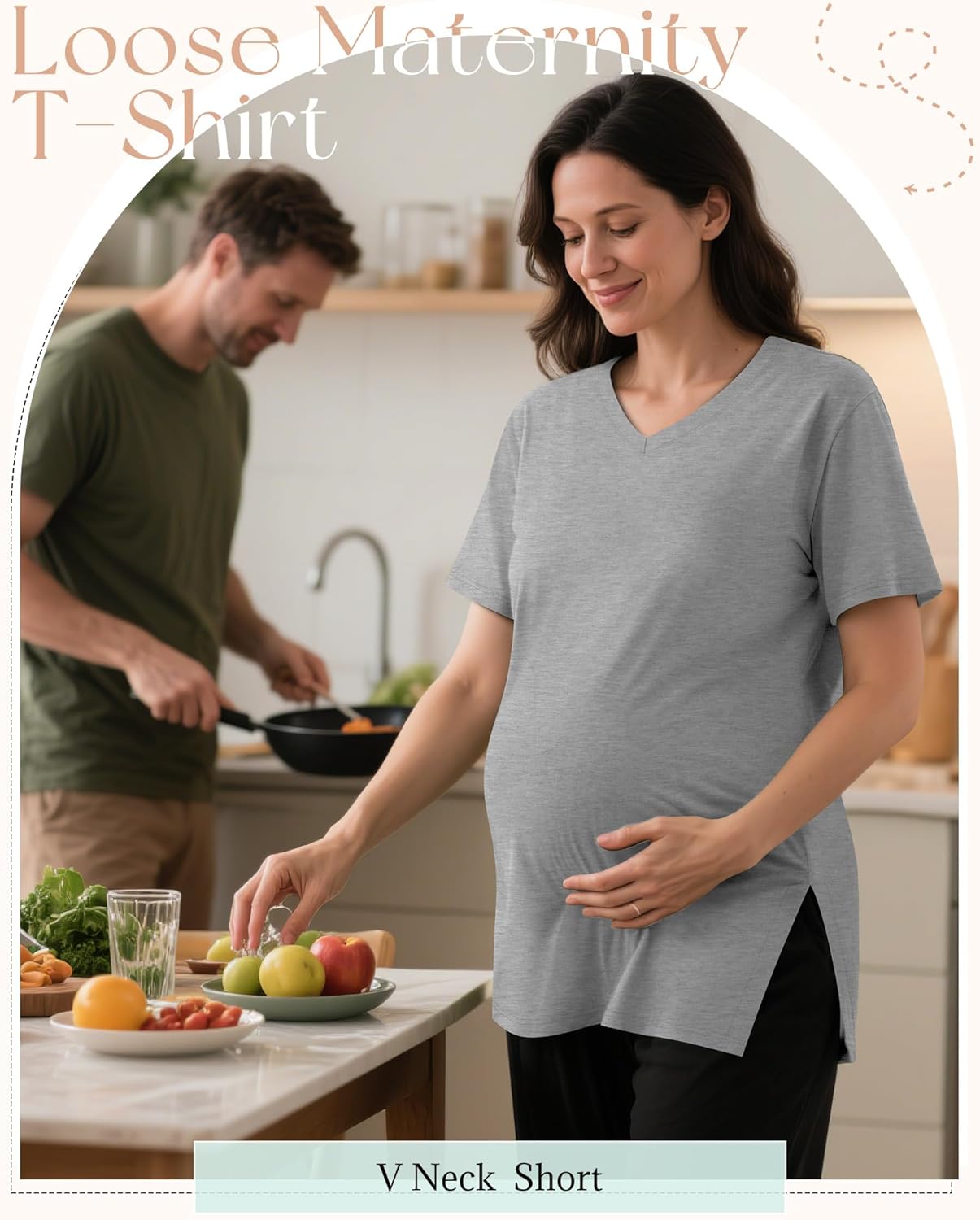 Huukeay 4 Pack Women's Maternity Shirts Loose Fit Summer T Shirts Pregnancy Tunic Tops Side Split Oversized Pregnant Clothes - Image 3