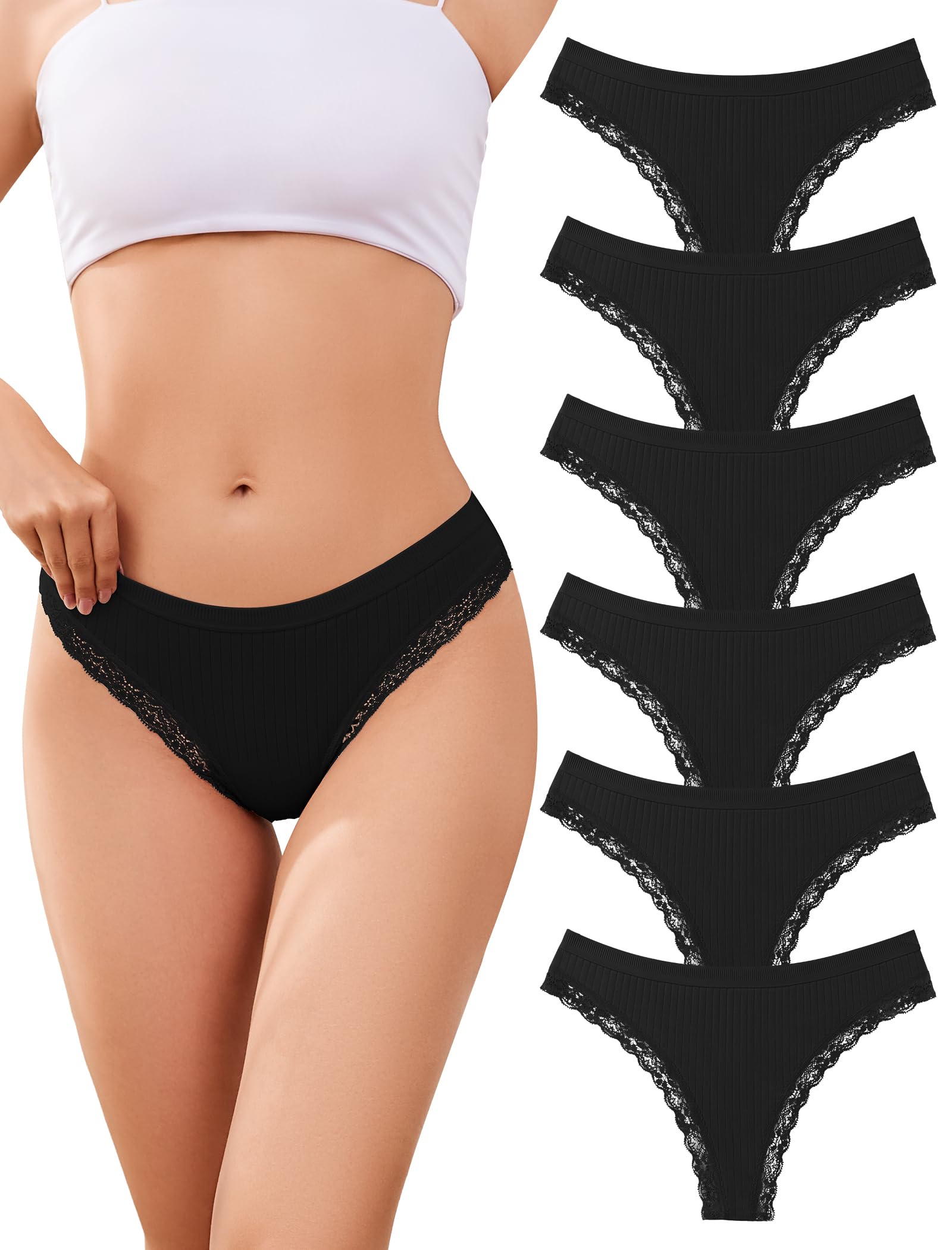 ANSUKOO String Tanga Baumwolle Damen 6 Pack Set,Unterhosen Damen Spitze Mehrpack,Lace Slips Unterwäsche Cotton Frauen,Sport Unterhose Underwear,Panties Bequeme Damen,Women Thongs,Brazilian Slips