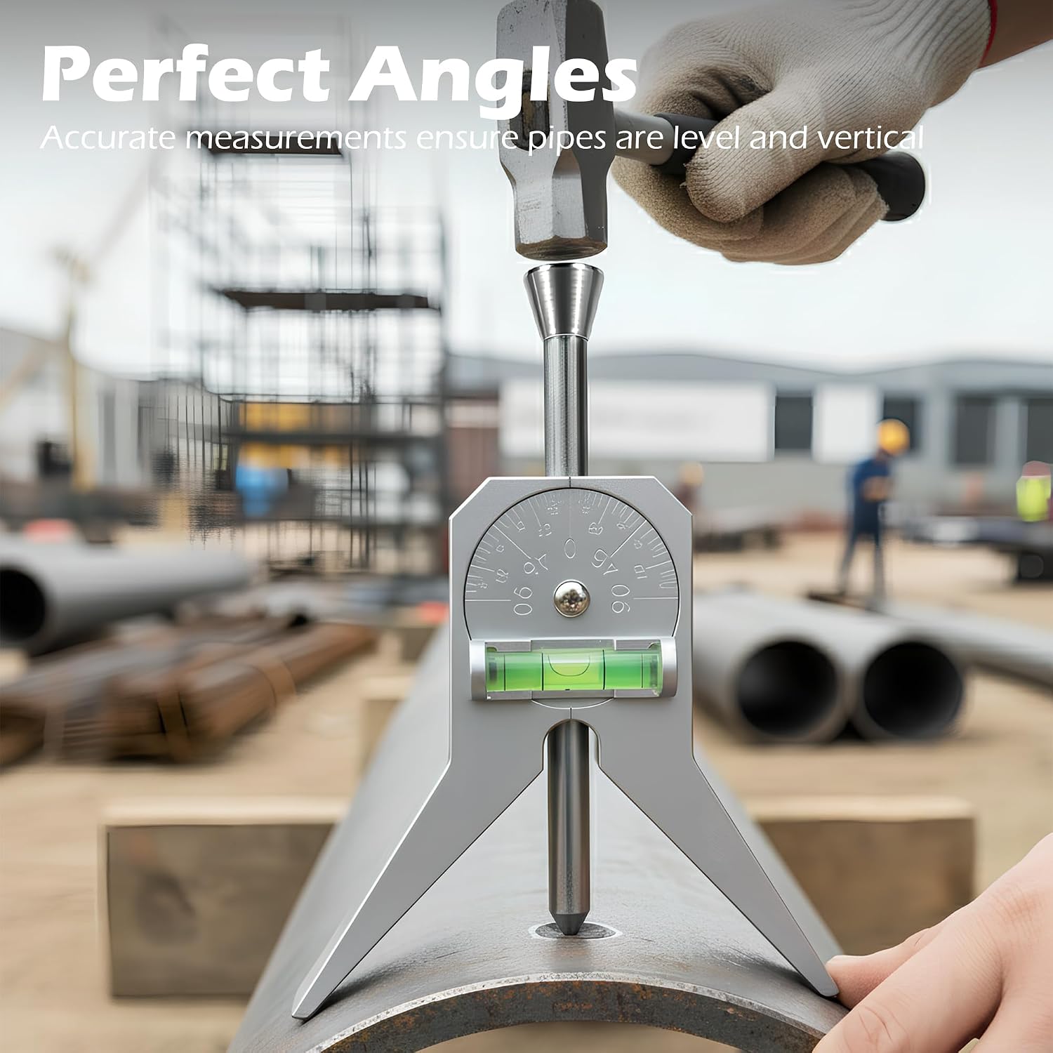 Pipe Center Finder, Stainless Steel Pipefitter Tools with Centering Head, Center Finder Tool with 4" Y-Type Base & Adjustable Dial Bubble Protractor, Measure Pipe Diameter Over 0.5" and Up