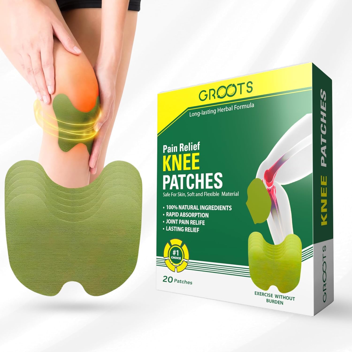 Groots Herbal Knee Pain Relief Patches Arthritis Inflammation Patch Sticker Relief from Knee Pain Joint Knees Pain Relief Massager Products Natural Wormwood Extract (20 patches) (Knee pack-1)