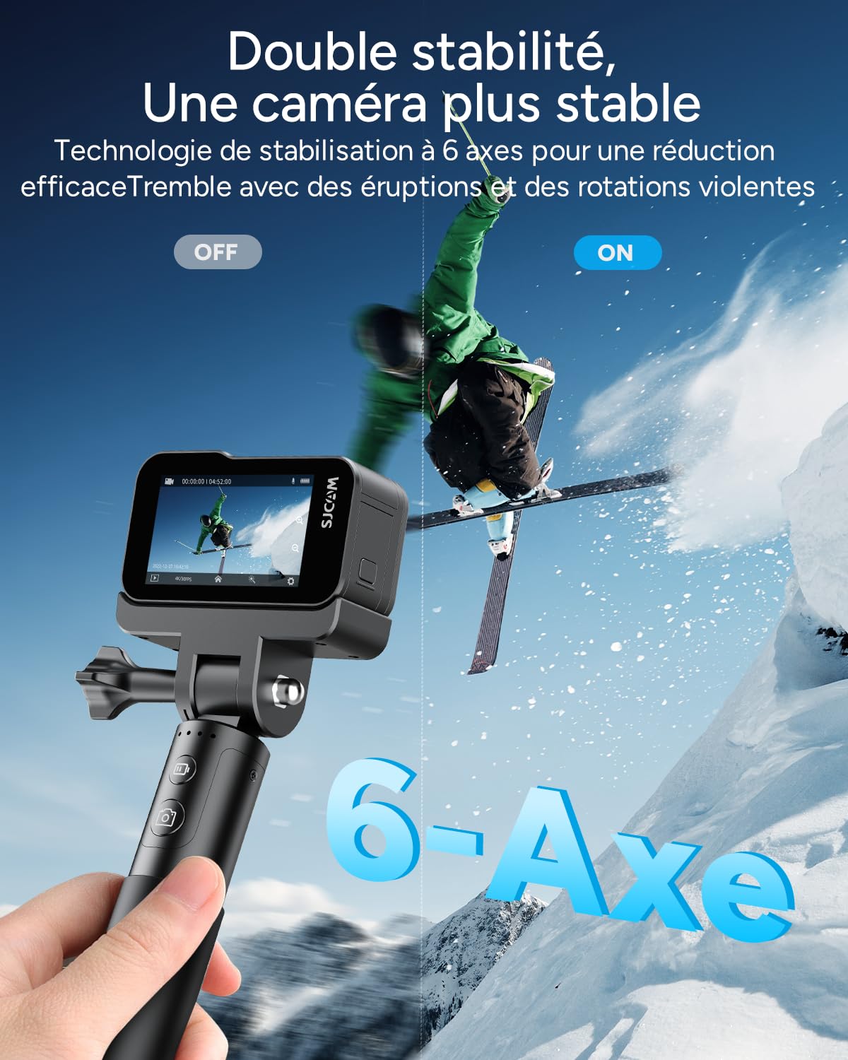 SJCAM SJ20 Caméra d'action 4K Double Objectif, Perche Selfie 8H, Super Nuit, Zoom 8X, 64G