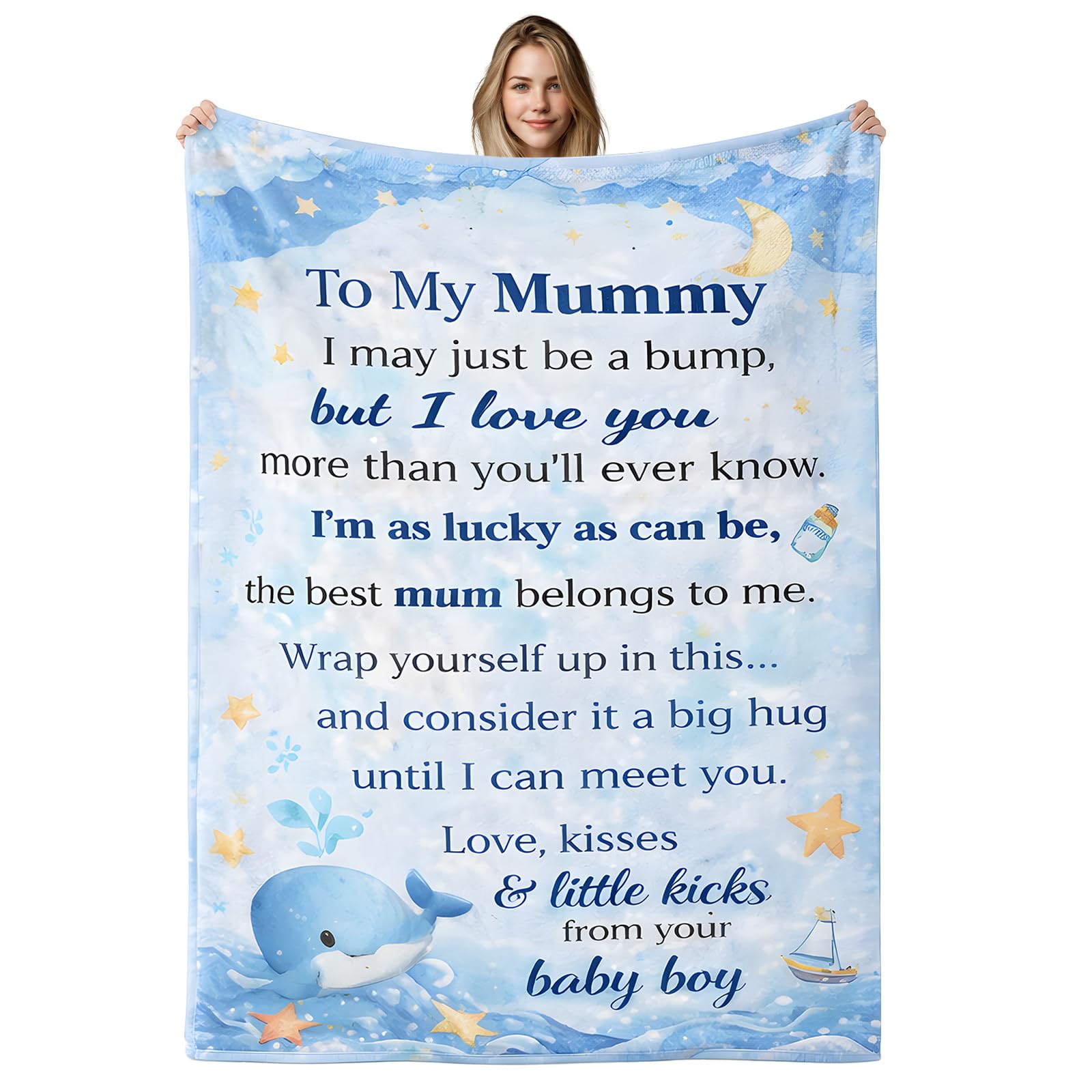 twirush New Mum Gifts for Women, Mum to be Blanket 150x130CM, for Mum to be, Pregnant Gifts for Mum to be, Gender Reveal Gift, Present for Mummy on Mother Day/Birthday(Blue)