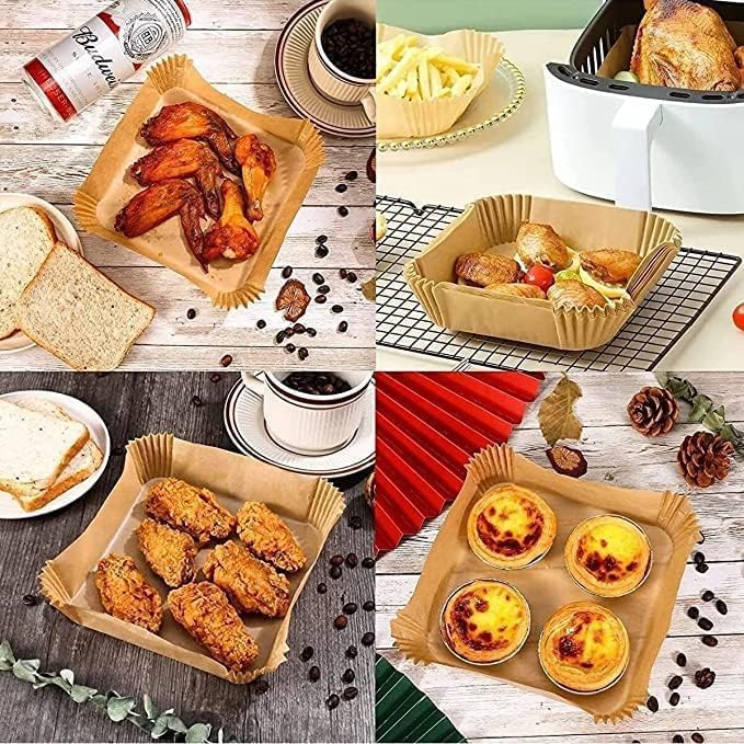 Orret Home Airfryer Pişirme Kağıdı, Fritöz Yağlı Kağıdı, Yanmaz Kağıt 100 Adet Sıcak Hava Fritözleri İçin Yağlı Kağıt,Yağa Ve Suya Dayanıklı Pişirme Kağıdı (100 Adet)