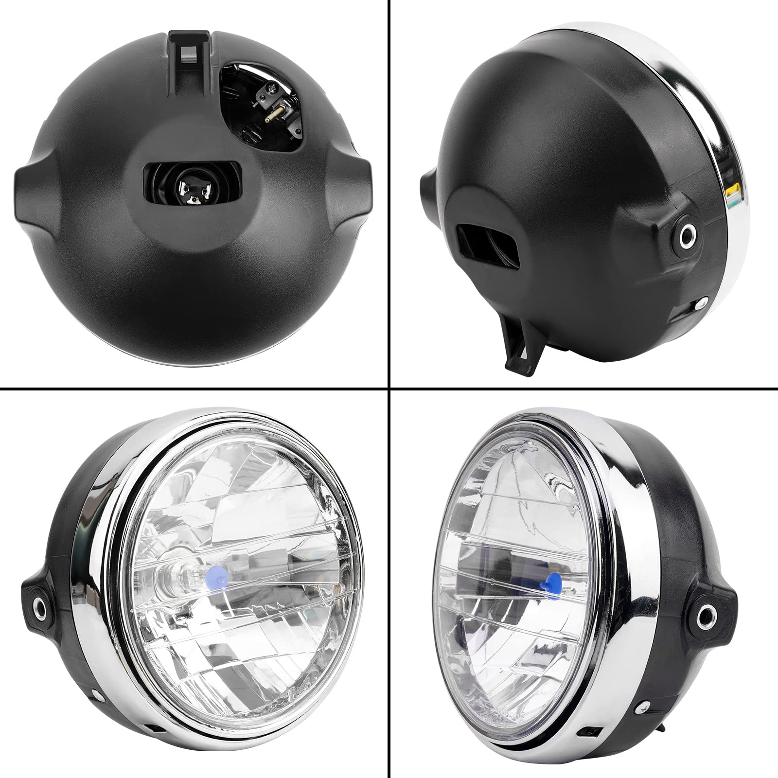 AHL Faro Alogeno Moto, Faro Retro Rotondo Cromato 12V Compatibile con SUZUKI GSX1400/SV650/SV1000/BANDIT GSF650/GSF 1200/GSF1250 / YAMAHA XJR400/XJR1200/XJR1300