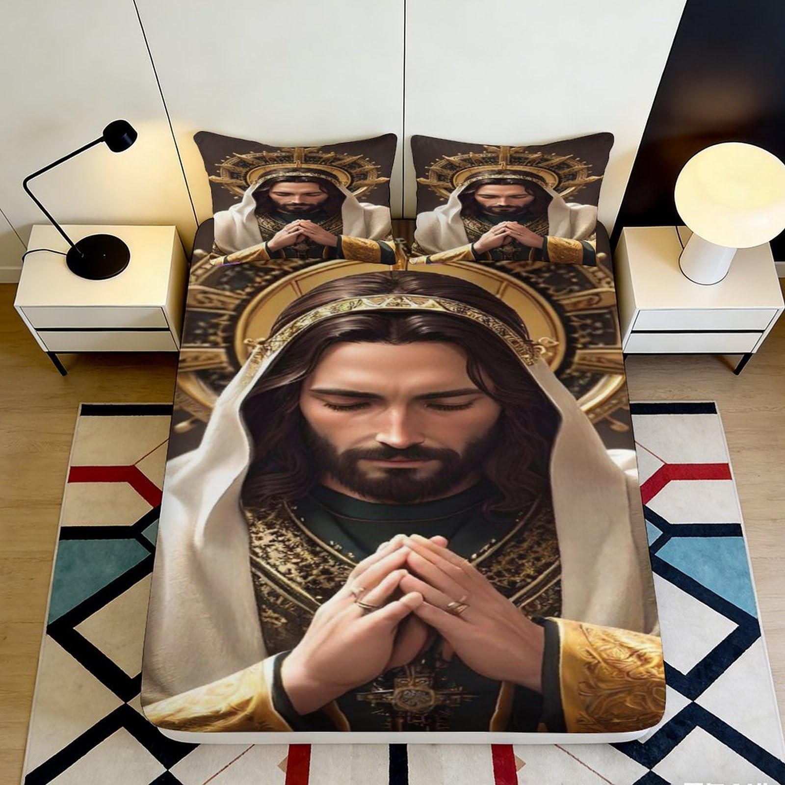 Pnayamiorkfel Style-2 3D Printed Religious Icon Fitted Sheet Microfiber Soft Decorative Sacred Portrait Bed Sheet For Bedroom Guest Room 90X200x25cm