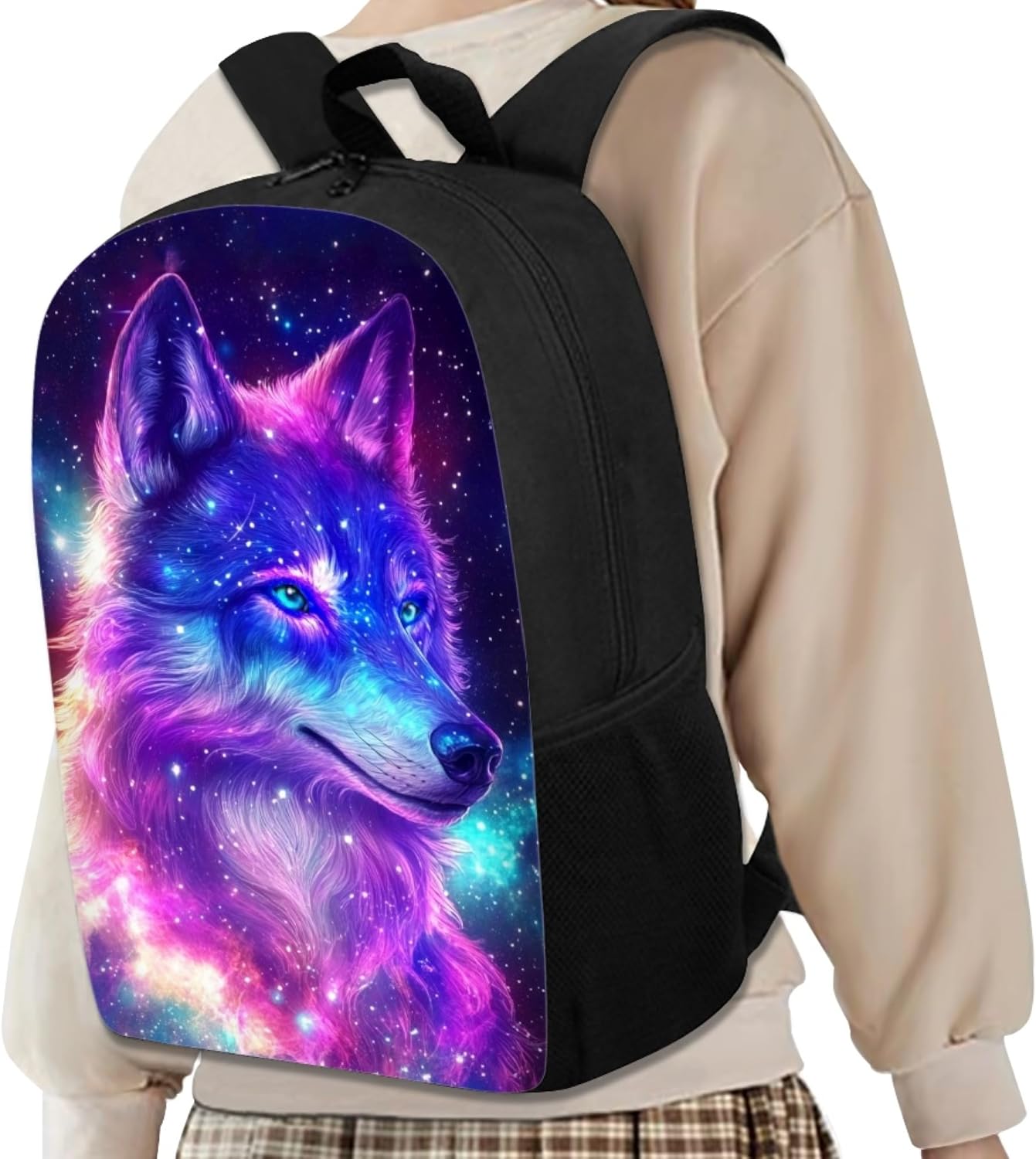 3pcs/set Galaxy Wolf Backpack School Bag Boys Secondary School Girls Schoolbag for Kids Bookbag with Lunch Box Pencil Purse Hiking Camping Travel Picnic Laptop Backpacks Rucksacks