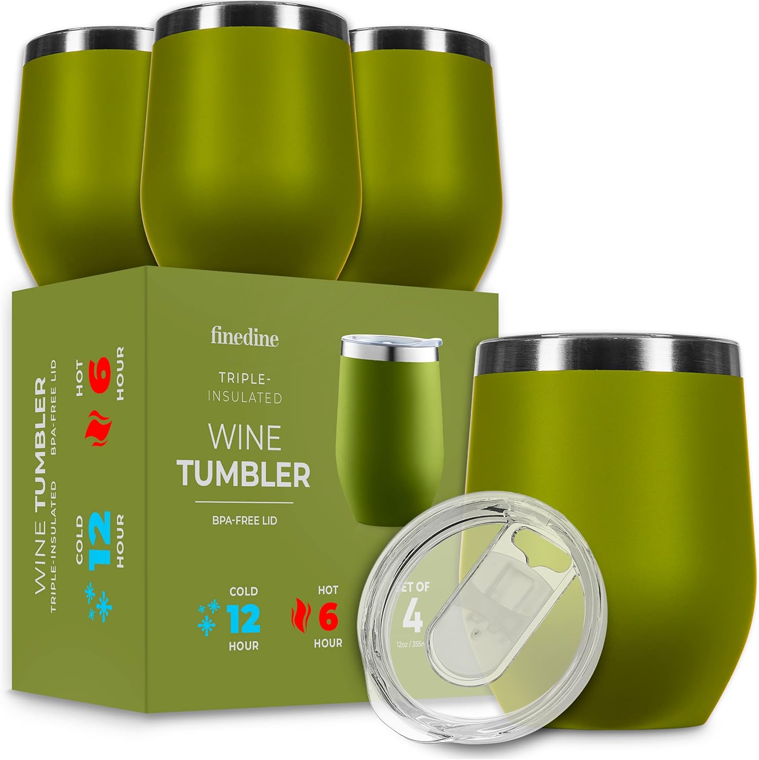 FineDine Triple Insulated Wine Tumbler With Lid (4 Pack