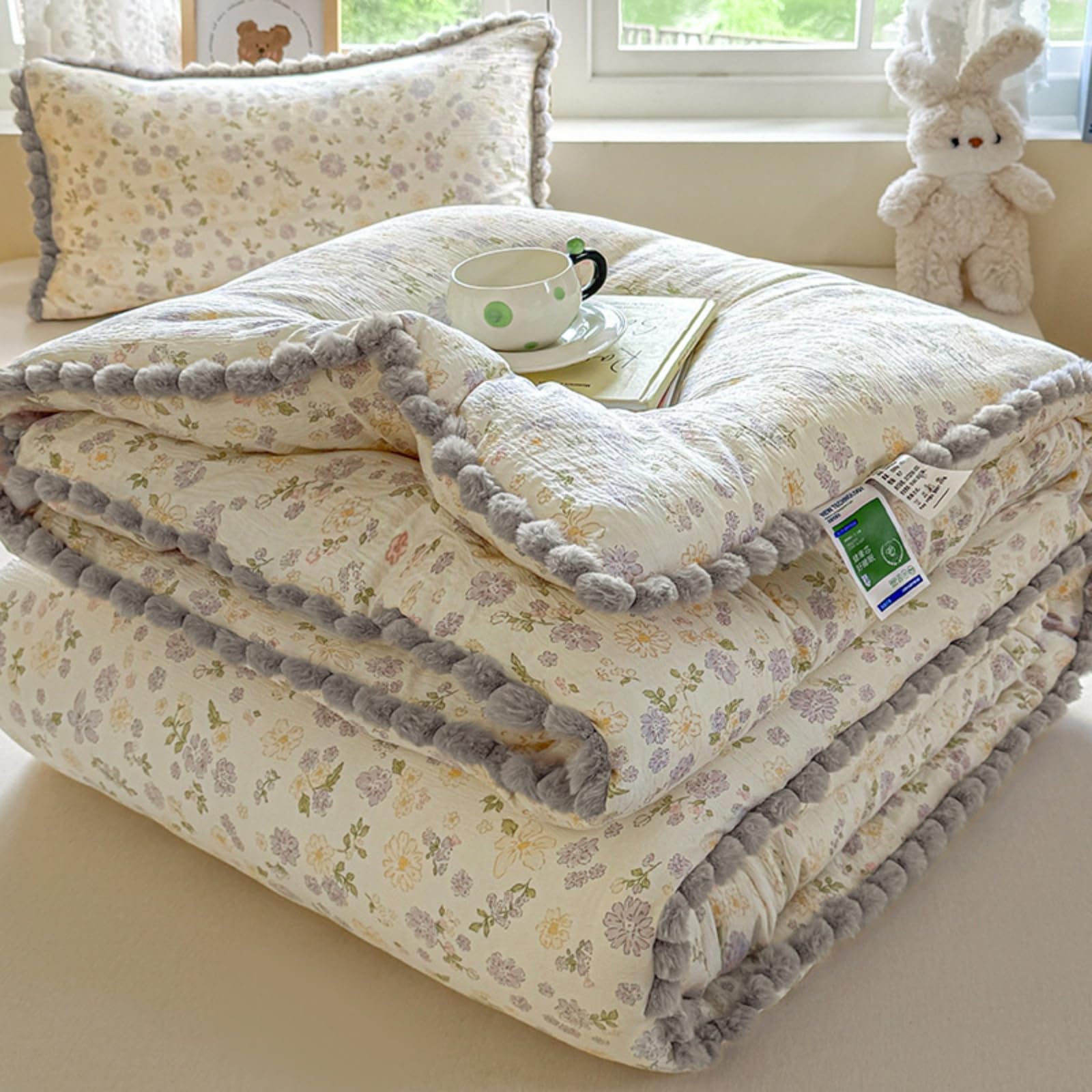 Odot Coverless Duvet 10.5 Tog Single Double King Size, Reversible Soft Quilted Coverless Duvet Cosy and Lightweight Quilt Breathable Winter Duvets Quilted Throw for Beds (Q13 Lily,150x200cm)