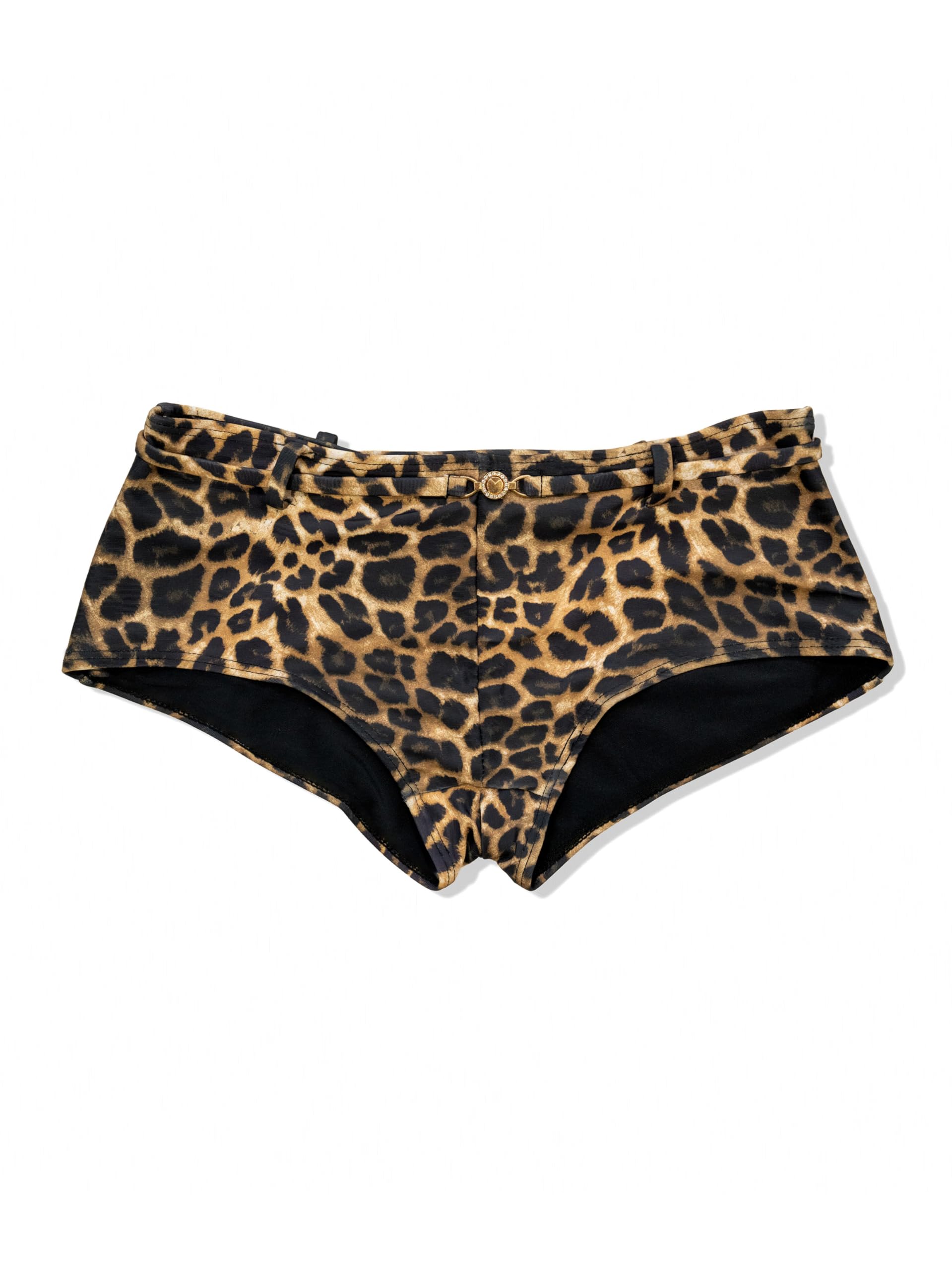 lost ape Leopard Boyshort Bikini Bottoms Lowrise Mini Swim Shorts with Removable Belt-picture-6