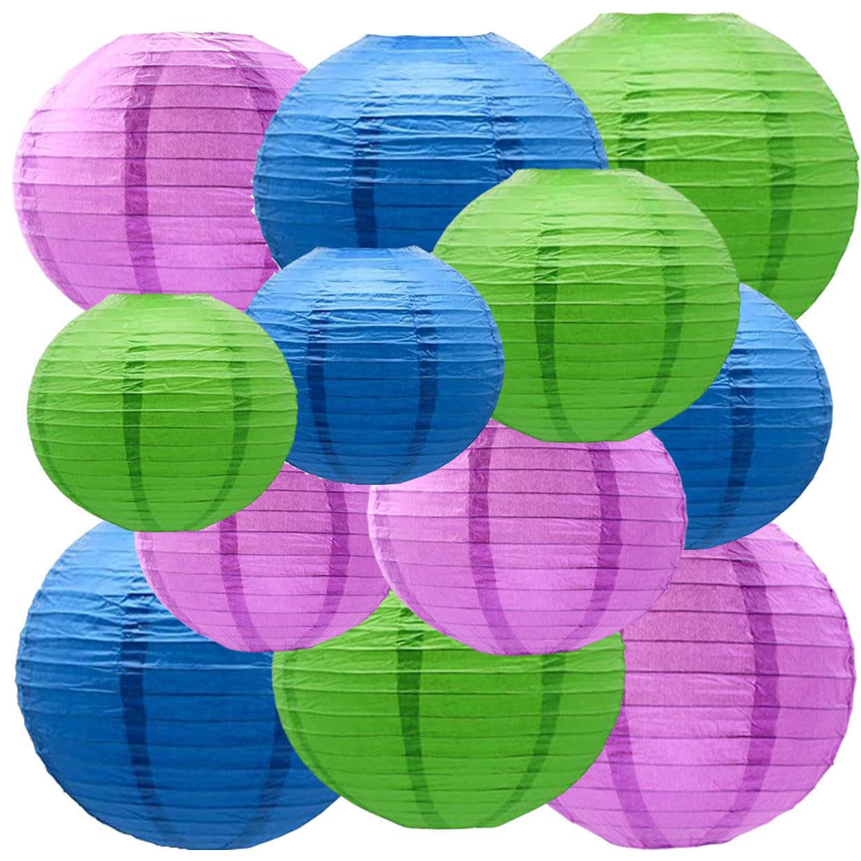 Purple Green Blue Hanging Paper Lanterns, Indoor Outdoor Decor for Lawn Gathering, Seasonal Festival, Romantic Interior Decor, 4/6/8/10 Inch, 12Pcs โ image 1