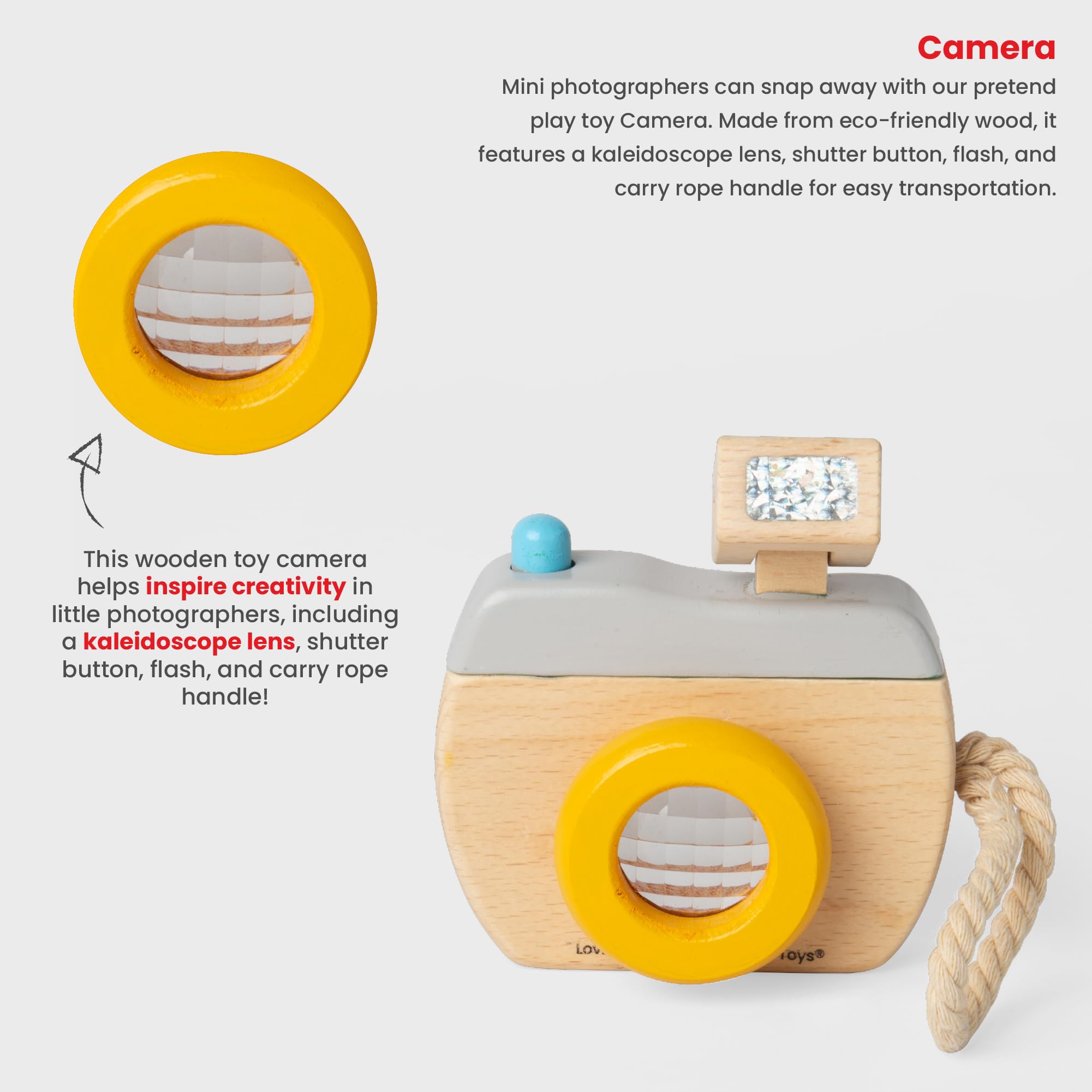 Bigjigs Toys Wooden Kids Camera, Toddler Role Play Toy, Sustainable Gifts For Girls & Boys, Made From Eco Friendly Wood - Image 3
