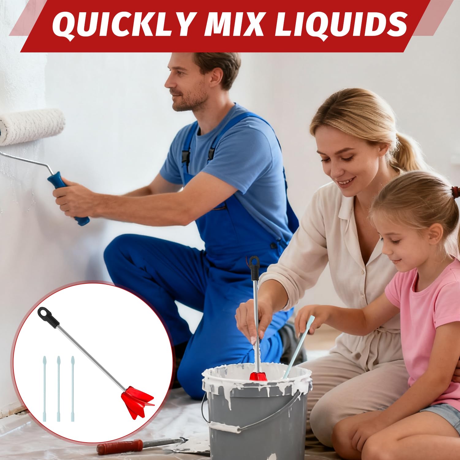 IGXX Mélangeur de peinture pour perceuse, 36 cm avec 3 bâtons en silicone - Pour résine, peinture, vernis et colle