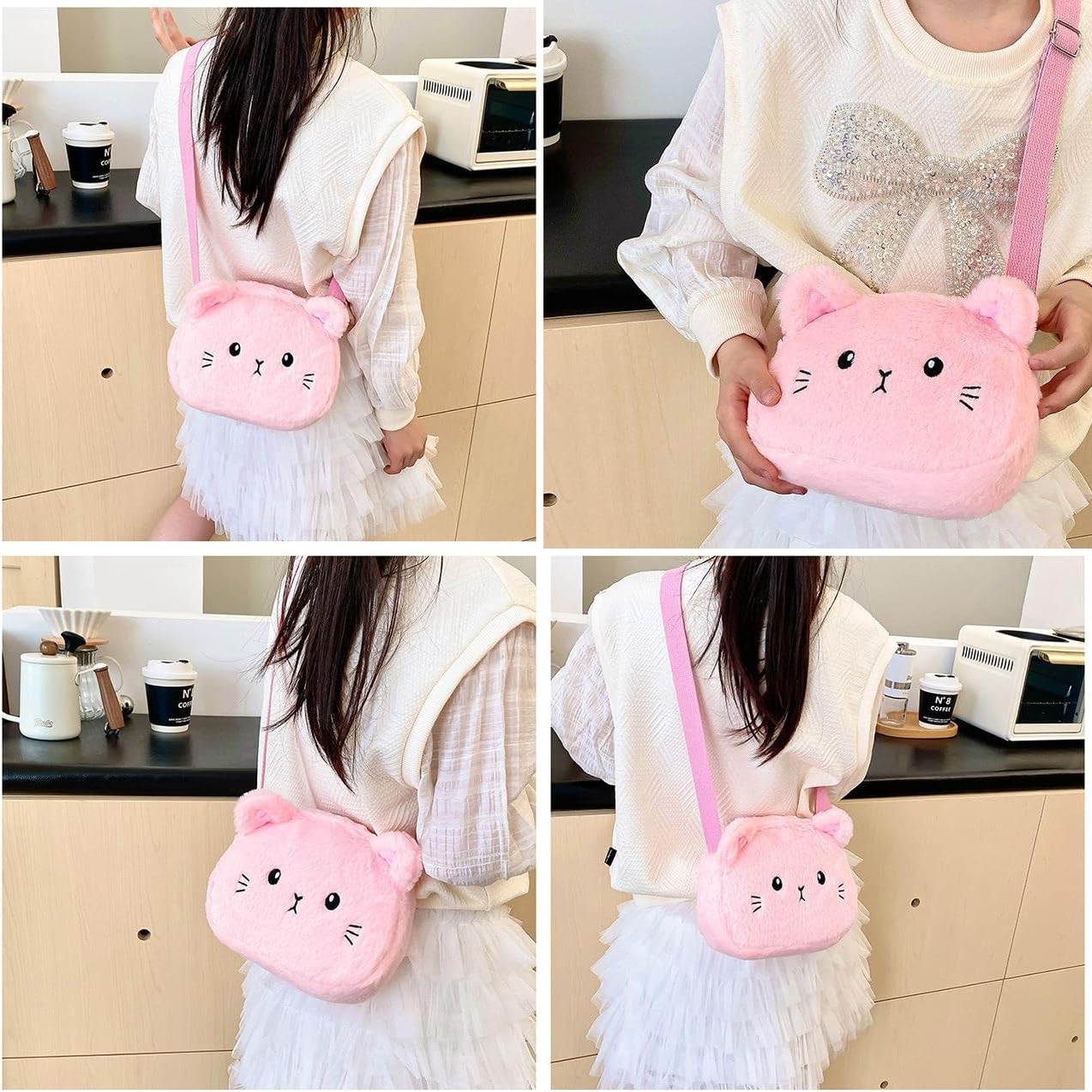 Cute Cat Crossbody Purse Pink Small Fluffy Satchel Shoulder Bag Animal Plush Messenger Bag Kawaii Purse for Women - Image 4