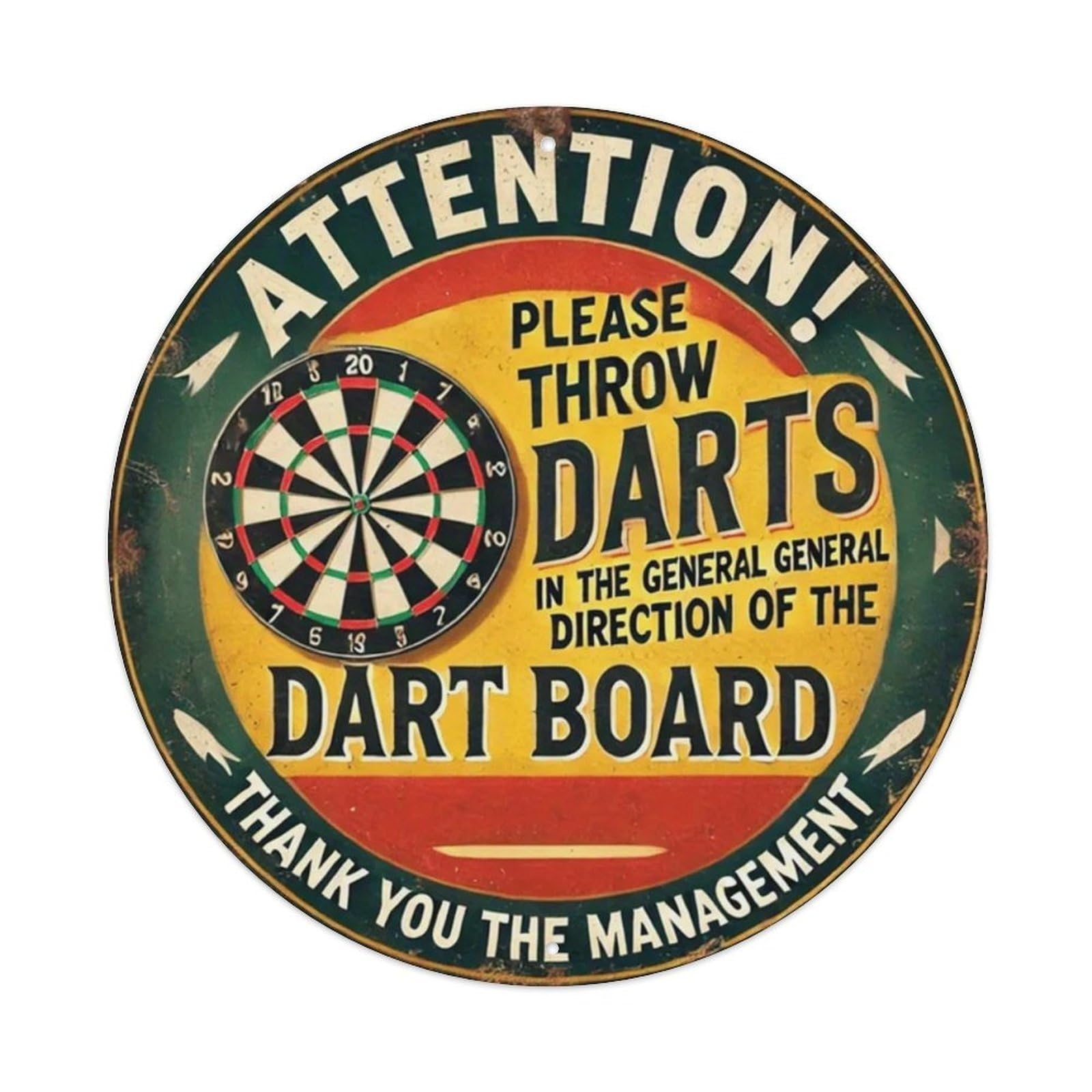Gentinap Vintage Attention Dart Board Round Tin Sign Metal Sign Home Bar Garden Wall Decor Metal Poster 8X8 Inch