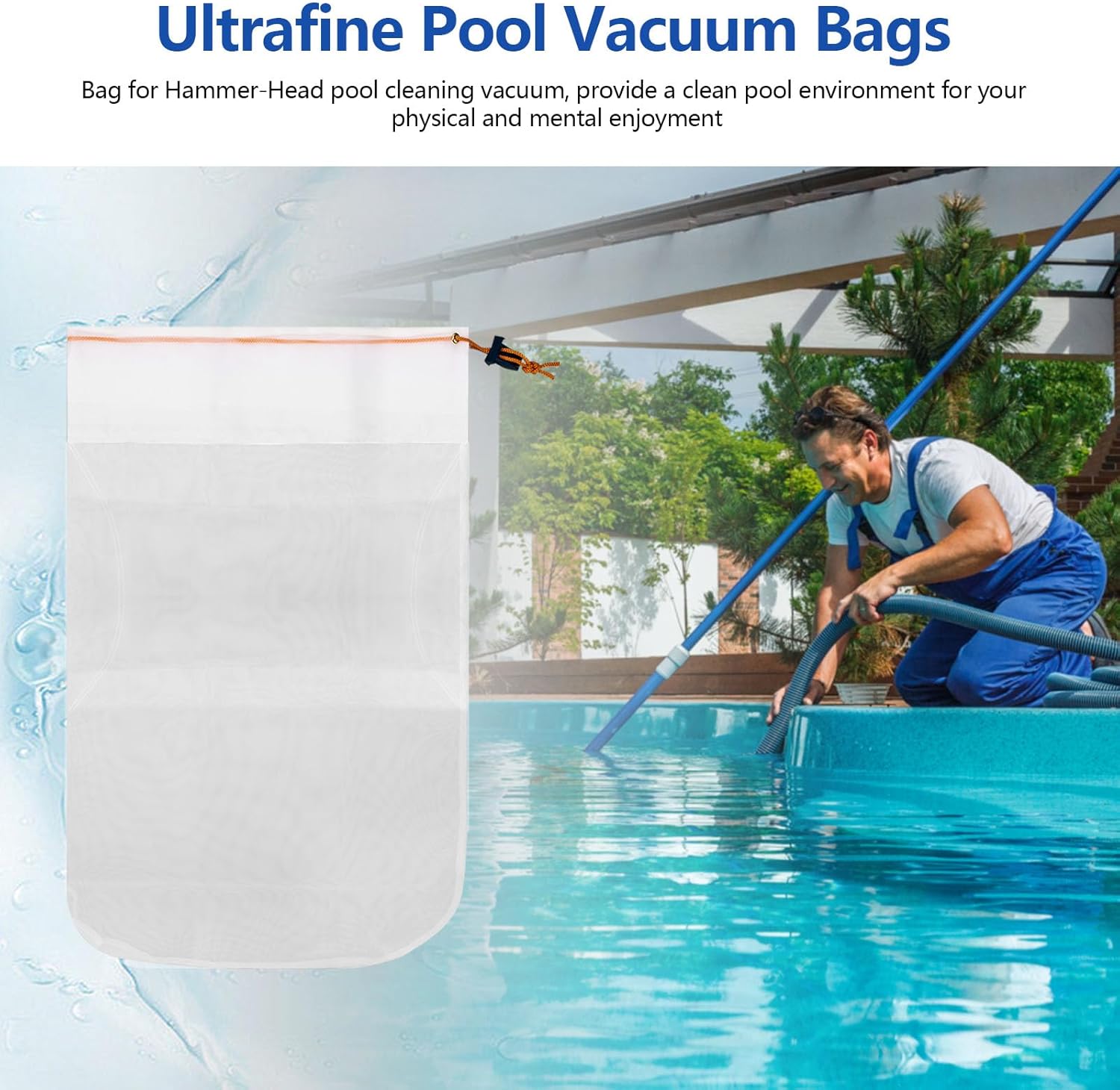 HH1506COMP Standard Bag for Hammer-Head Swimming Pool Cleaner Bag, Pool Cleaning Vacuum Standard Bag, 100 Micron Debris Bag Replacement with Cleat, 2 Pack