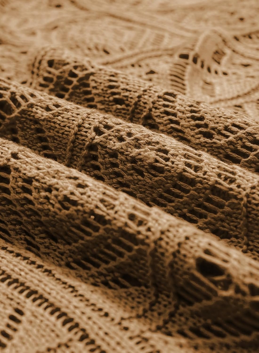 Sidefeel Women's 2025 Spring Summer Crochet Tops Off The Shoulder Hollow Out Knit Tops 3/4 Sleeve Pullover Sweater Cover Ups - Image 7