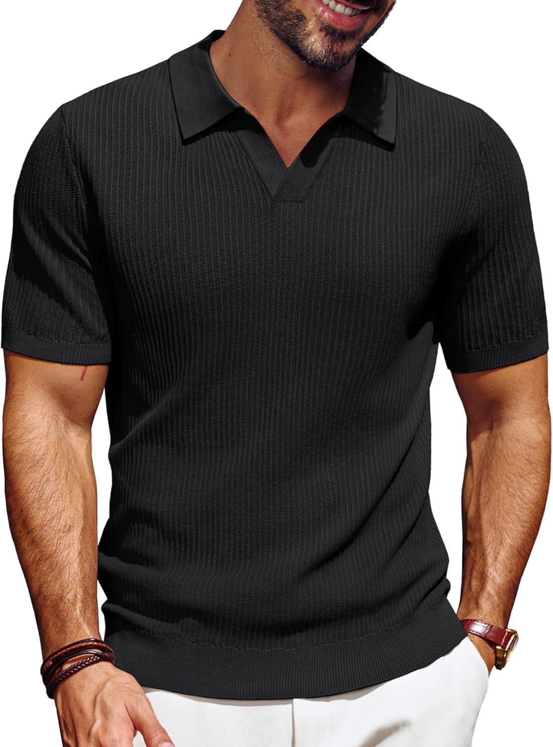 denimholic Cotton Knitted Polo T Shirt for Man | Ribbed Textured Knit Polo Mens Tshirts | Collar T Shirts for Men-picture-18
