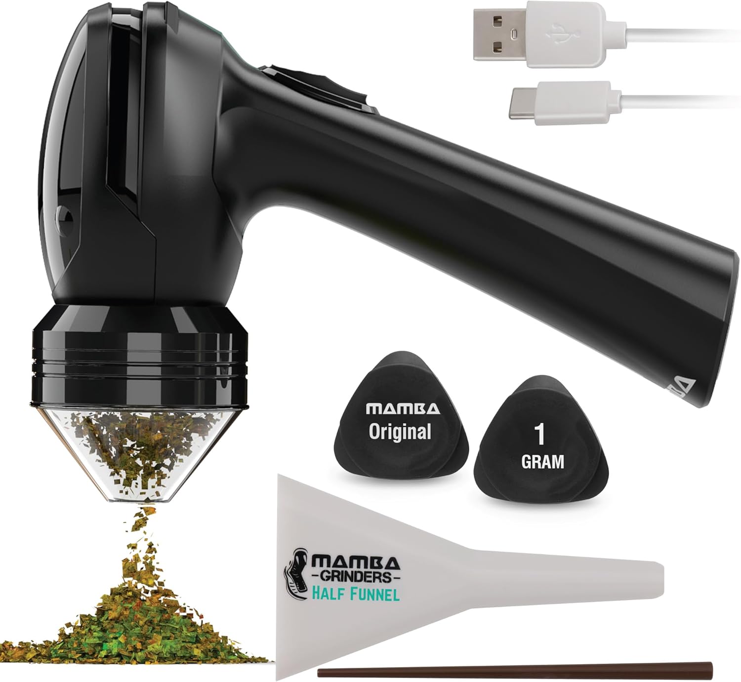 Mamba Original 1g Black USB Electric Herb Grinder. Small Portable Metal Herbal Machine