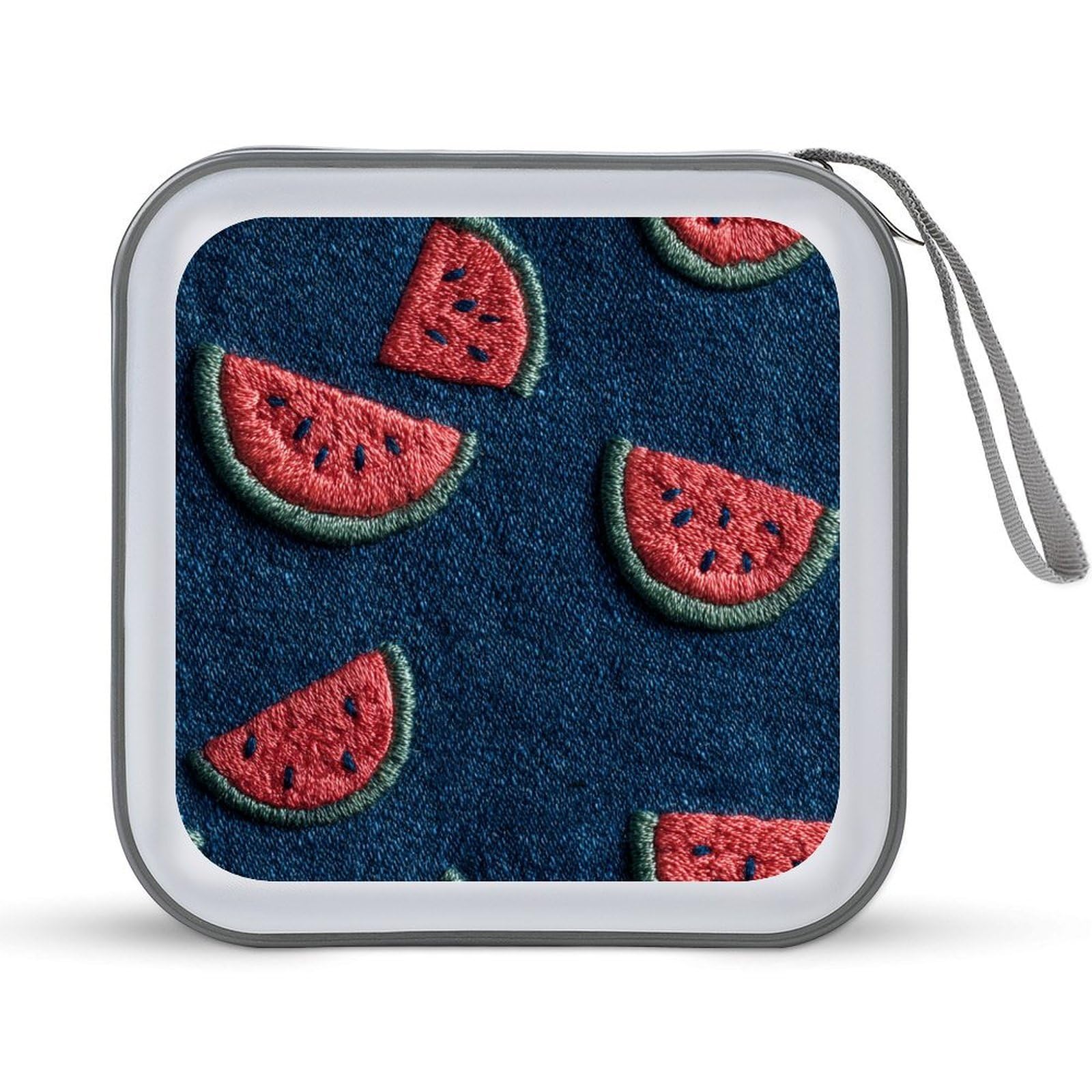 Jubonexis Denim Fabric with Embroidered Watermelons CD Case DVD Storage Case Portable for Car Home Travel