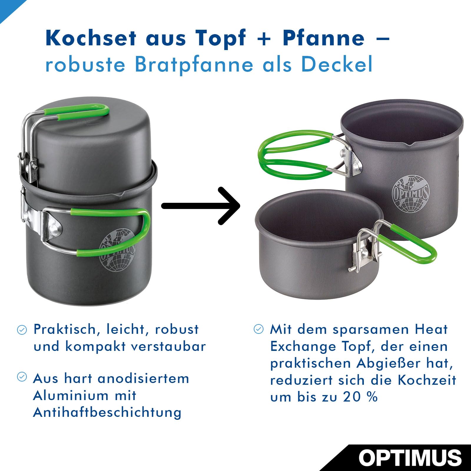 Optimus Terra Solo Kochset – Ultraleichtes 0,6 L Camping Kochgeschirr mit Wärmetauscher & Antihaftbeschichtung | Für 1 Person | 209 g | Aluminium | Kompakt & robust