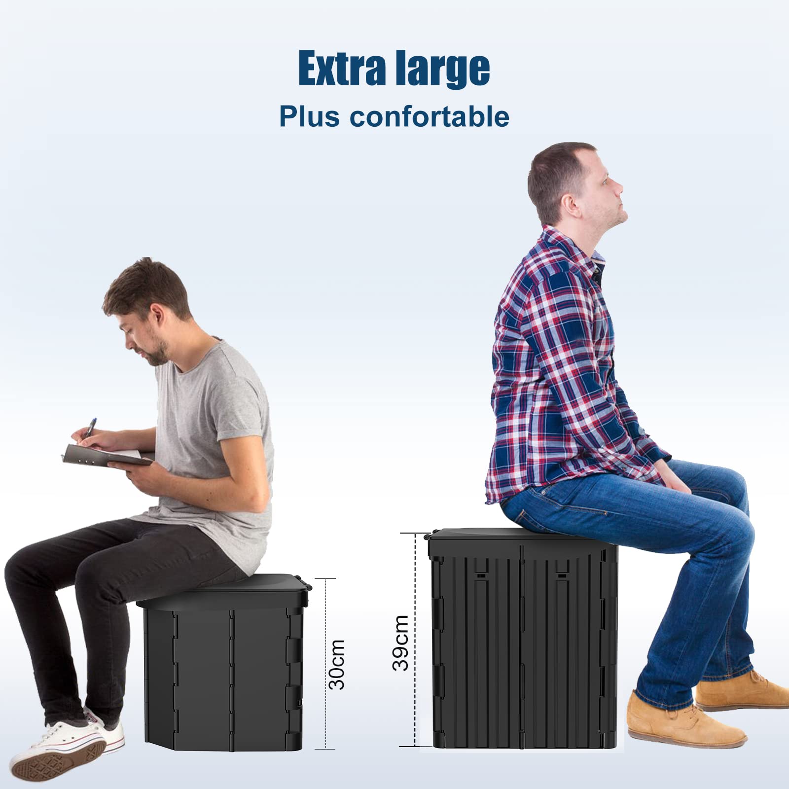 WADEO Toilettes de Camping Portables avec Porte-Mouchoir/Téléphone Portable et Urinateur, Toilettes de Camping Pliables pour Adultes, Convient pour Randonnée, Camping, Voyage, Embouteillage (Noir)