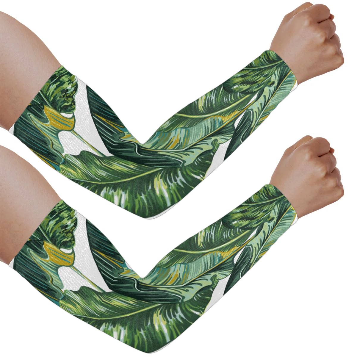 Eativisa Gardening Sleeves for Women Men Arm Sleeves Subtropical Leaves Anti-Slip Defense Sun Protection Sleeves Breathable UV Cooling Farmer Sleeves Cover Arms for Sport Outdoor Running