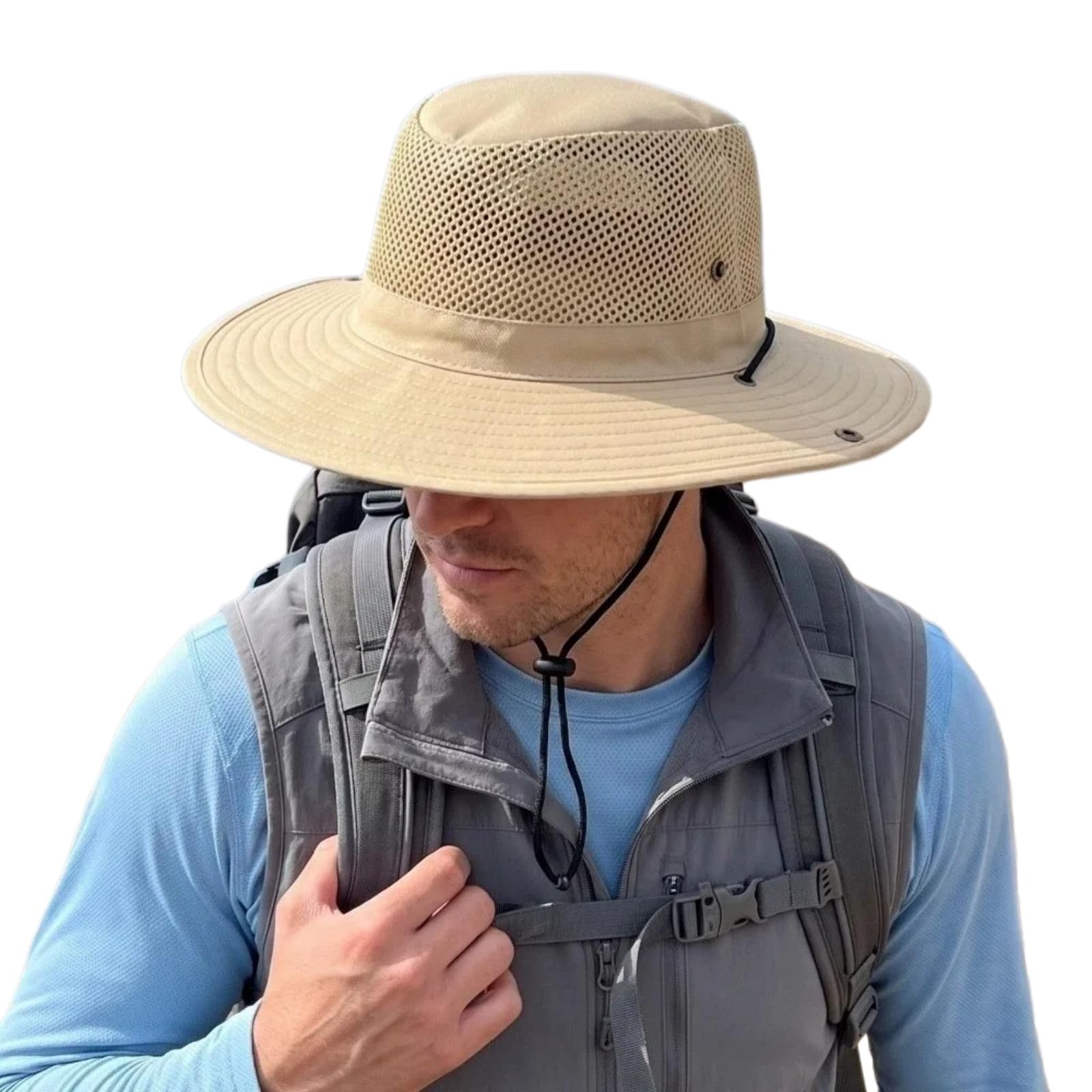 Cappellino da Baseball,Cappello Pescatore Cappello Sole Uomo All'aperto, Pesca A Maglia Leggero con Design Traspirante Secco Rapido per Escursioni-Beige