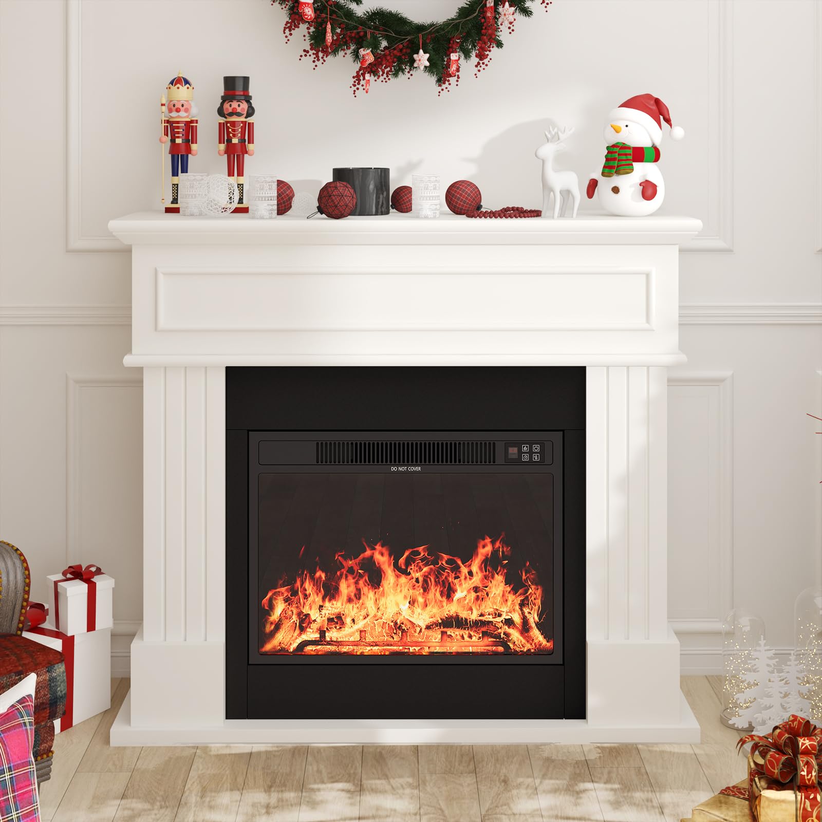 Photo 1 of ***PARTIAL SET - CARTON A ONLY***OneBlis 43" Electric Fireplace with Mantel, Freestanding Electric Fireplace Heater TV Stand with 23" Insert, Remote Control, Ajustable Flame and Timer, Fire Place Insert Heater for Living Room, White