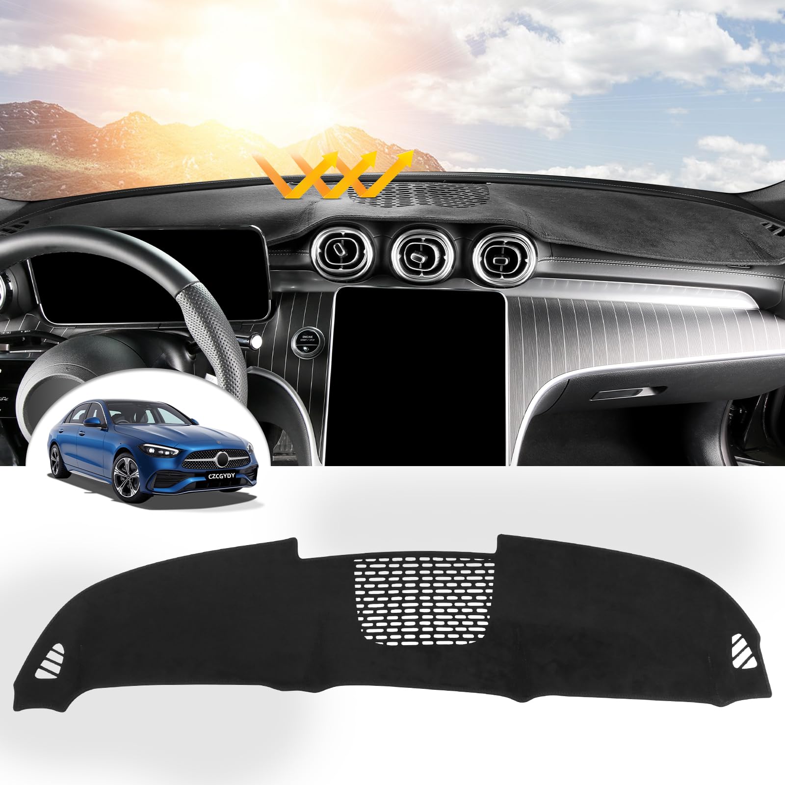 CZCGYDY Dashboard Cover for Mercedes Benz C-Class 2021 2022 2023,Flannel Dash Cover Custom Fit for Benz C Class, Non-Slip Car Dash Mat,Anti-Glare,Easy to Clean(Without HUD)