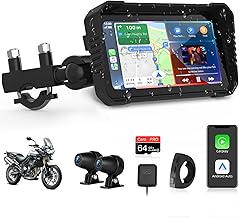 4K Carplay Moto Android Auto 6.25 Inch Touch Screen with Front Rear Dashcam, GPS Navigator Moto Plug and Play IP67 Waterproof Dual Bluetooth Siri/Goo.gle Assistant