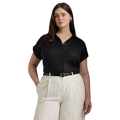 Lauren Ralph Lauren Plus Size Linen Dolman Sleeve Shirt Women