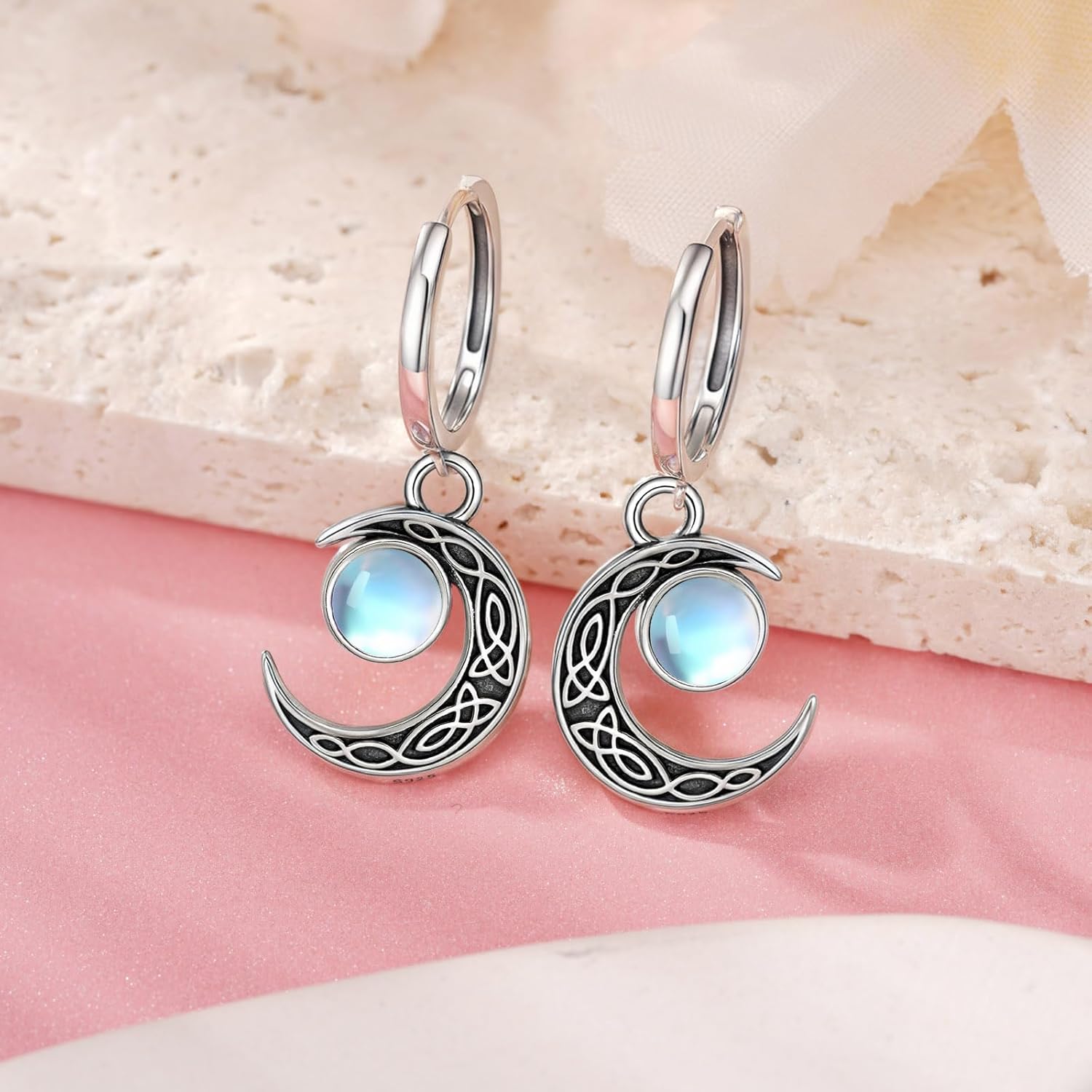 Moon Hoop Earrings for Women 925 Sterling Silver Moonstone Crescent Earring Moon Jewelry Gifts for Women - Image 6