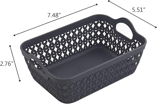 Miniatura 3 de Readsky Cestas de almacenamiento de plástico pequeñas con asas, cestas de almacenamiento de escritorio, gris profundo, 12 paquetes