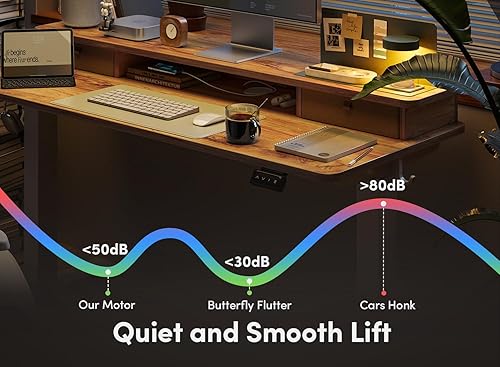 Miniatura 5 de FEZIBO 48 x 24 Inch Height Adjustable Electric Standing Desk with Double Drawer, Stand Up Desk with Storage Shelf, Sit Stand Desk, Light Rustic