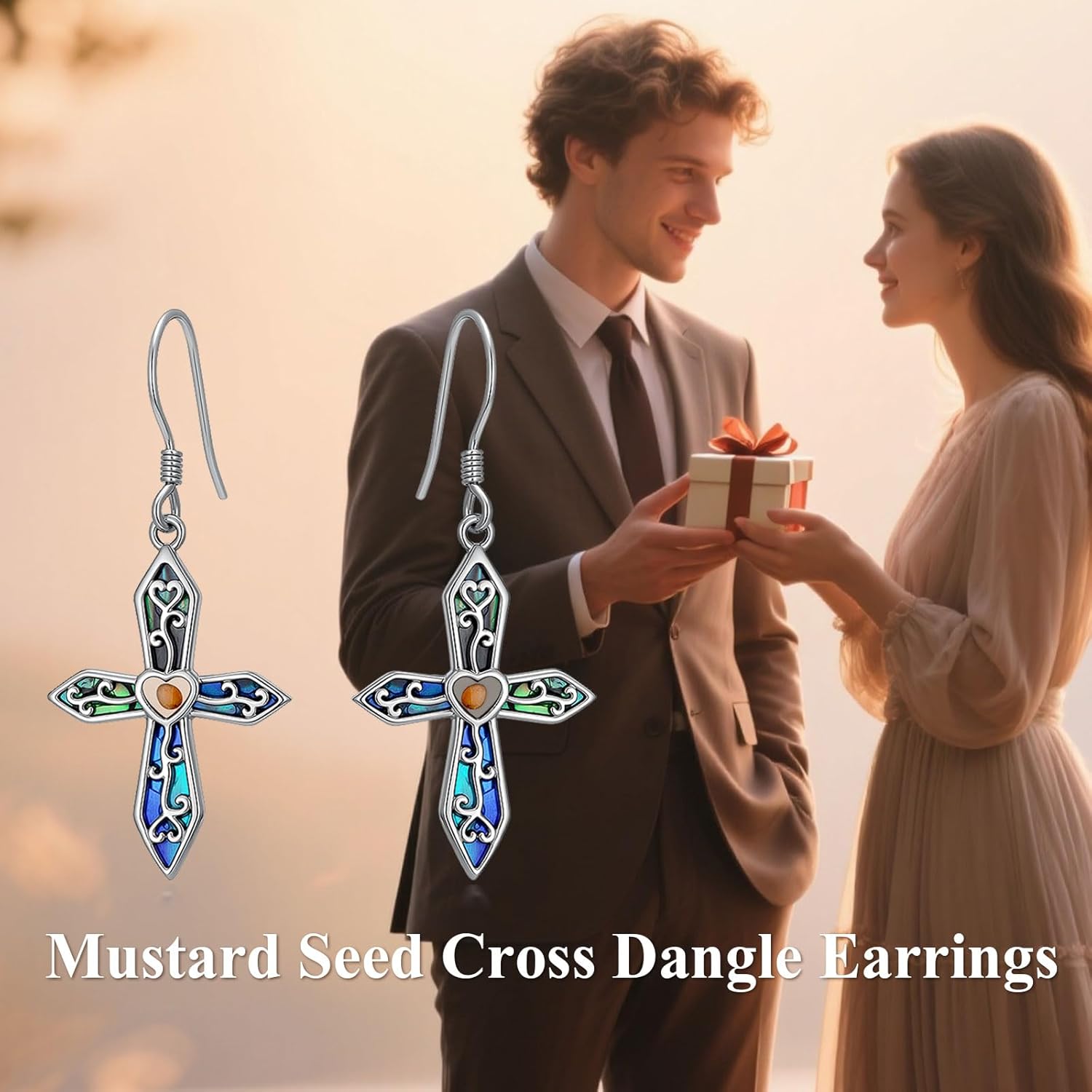 Mustard Seed Dangle Earrings S925 Sterling Silver Faith Mountain/Cross Dangling Earrings Christian Religious Jewelry Gift for Women - Image 6