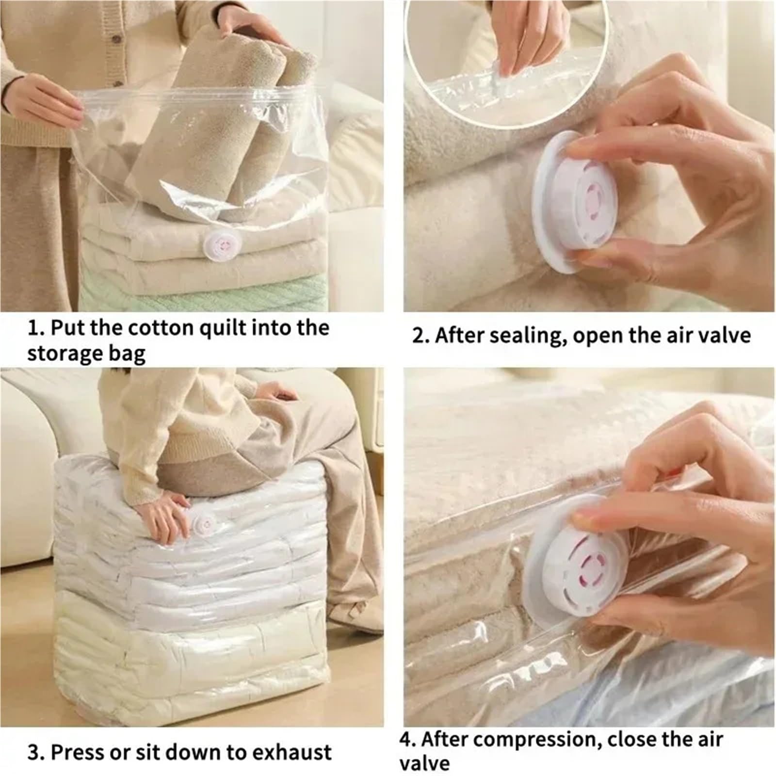 Bolsas Vacio Ropa Bolsas de vacío 3D Almacenamiento grande transparente | No necesita bomba for ropa, mantas, bolsa vacía de compresión(50x70cm,3pcs)