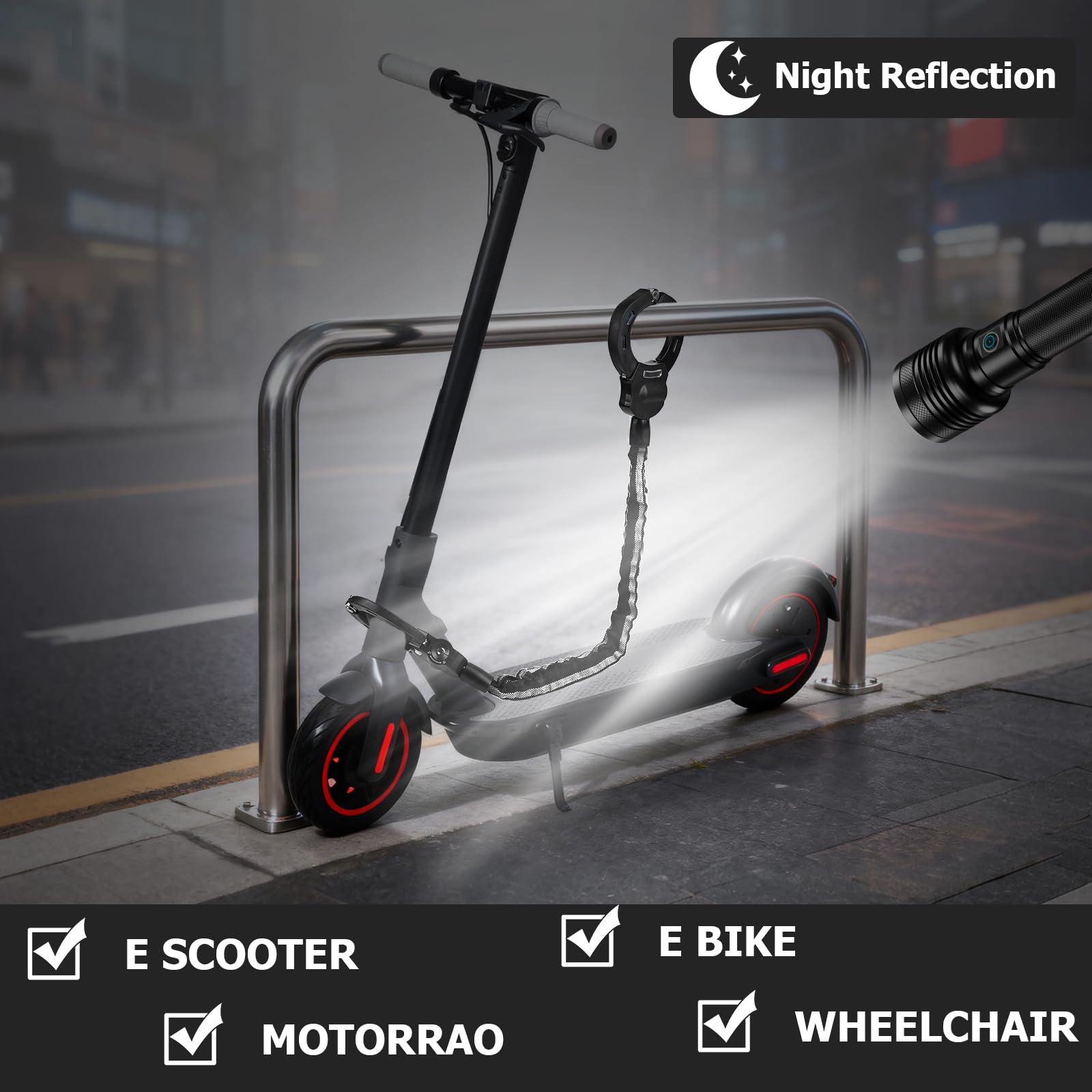 GuKKK Antifurto Monopattino Elettrico, 92CM Lucchetto Bicicletta Antifurto, 1.5KG Serrature Antifurto per Biciclette Elettriche, Lucchetto Bici, Lucchetti a Catena Con Chiave e Borsa Impermeabile