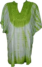 Women's Blouse Top Green Tie Dye Embroidered Beach Tunic One Size