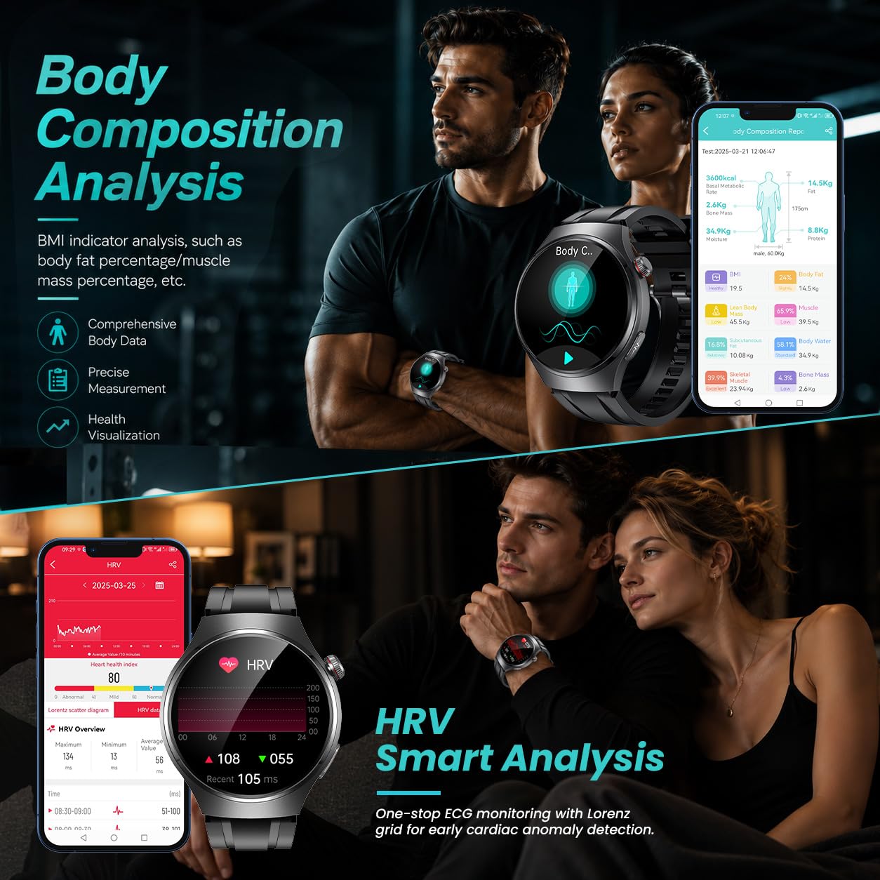 Smartwatch Herren EKG+𝐇𝐑𝐕 Blutdruck Herzfrequenz: Smart Watches Uhr Schwarz 1,43" Rund AMOLED Gesundheitsuhr 𝐄𝐂𝐆 Armbanduhr Wasserdicht Schrittzähler Telefonfunktion Fitnessuhr Uhren Android iOS
