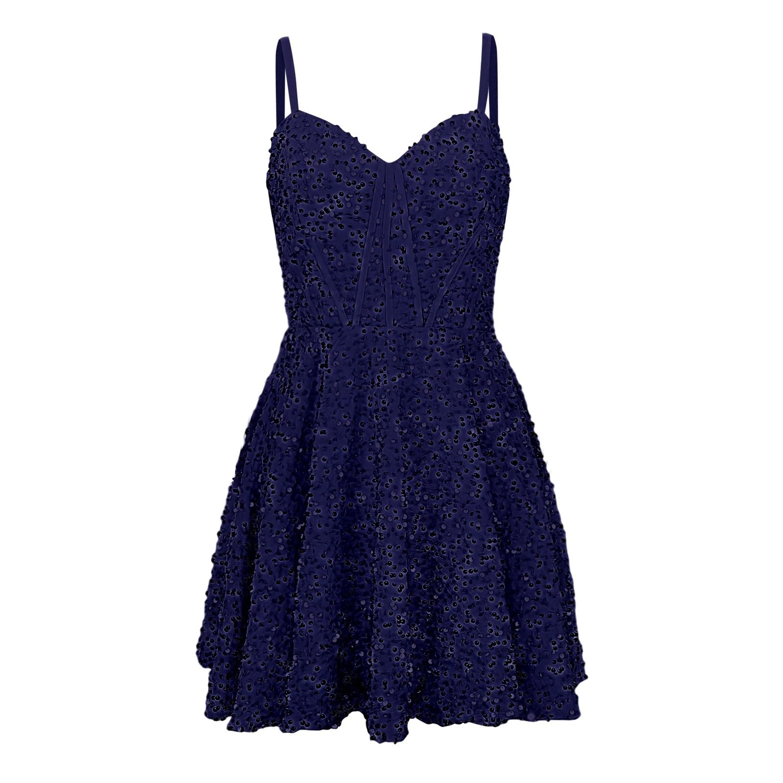 Generisch Mini abito sexy da donna, con paillettes, spalline sottili, da discoteca, cocktail, profondo, scollo a V, aderente, senza maniche, elegante, aderente