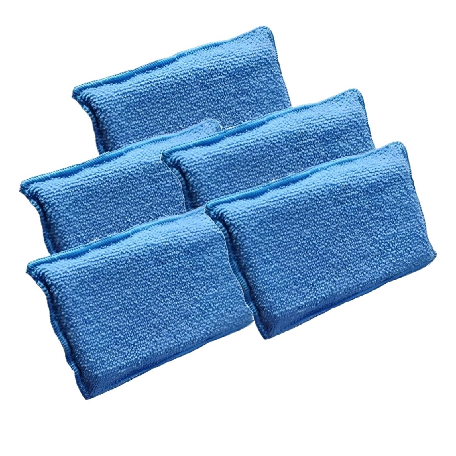 Genérico Almohadilla de Limpieza Coche Doble Cara Microfibra, Esponja fregado Suave for Detalles Cuero, Herramientas for Interior(Blue White 5pcs)