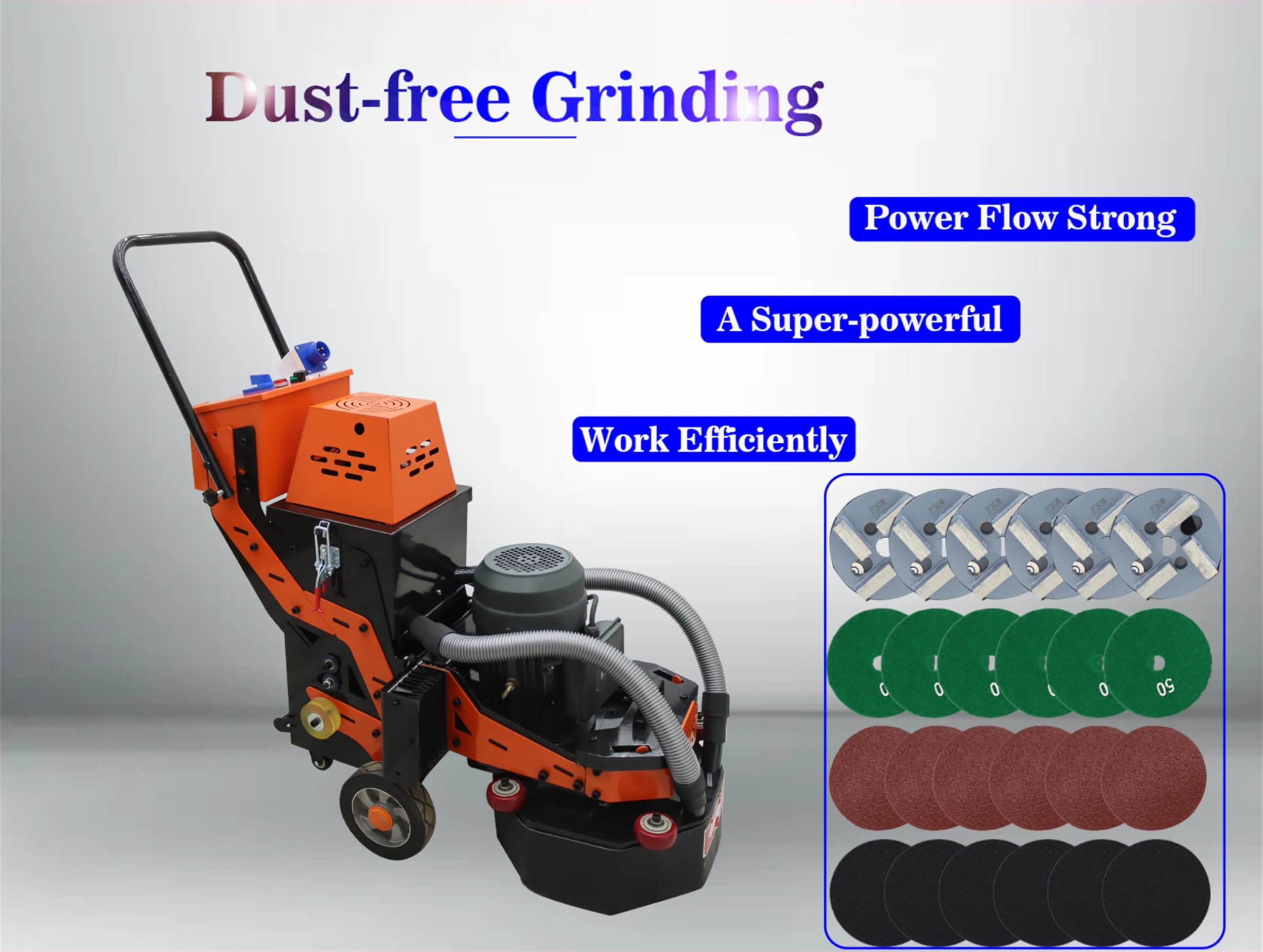 THUXEON 220V Cement Ground Grinder with 30L Dust Bin 4.5KW Grinding Machine Concrete Floor Polisher Grinding Width 16in Concrete Surface Grinder for Terrazzo Epoxy Floor Working Speed1440r/min